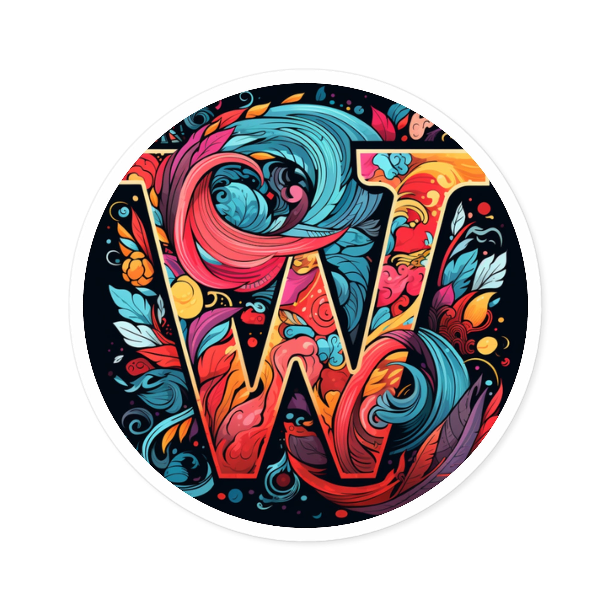 Letter W Animated Color, Swirl Design Sticker, Fun Art Gift
