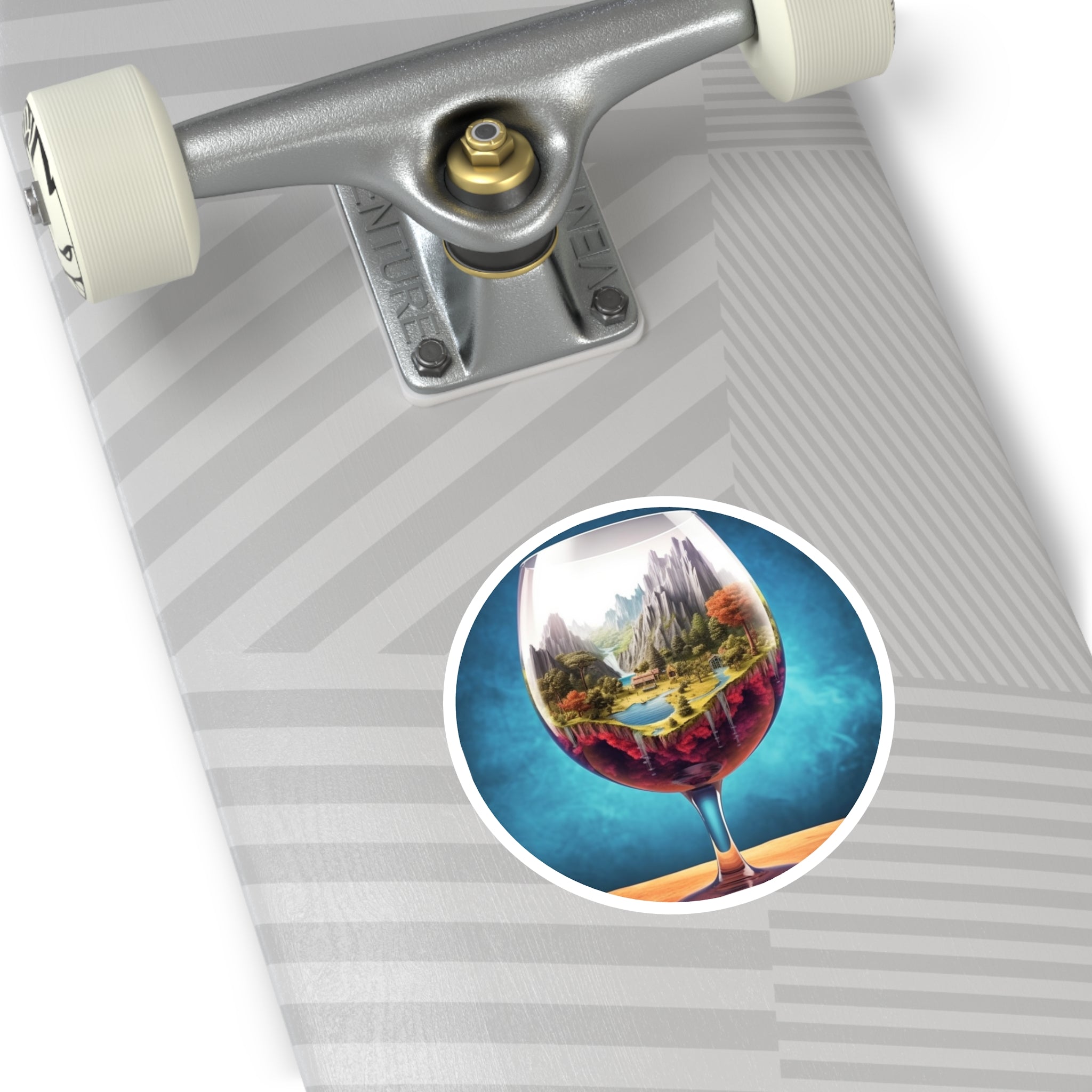 Fantasy World in Wine Glass, Surreal Scene Sticker, Laptop Decal, Trippy Art Gift