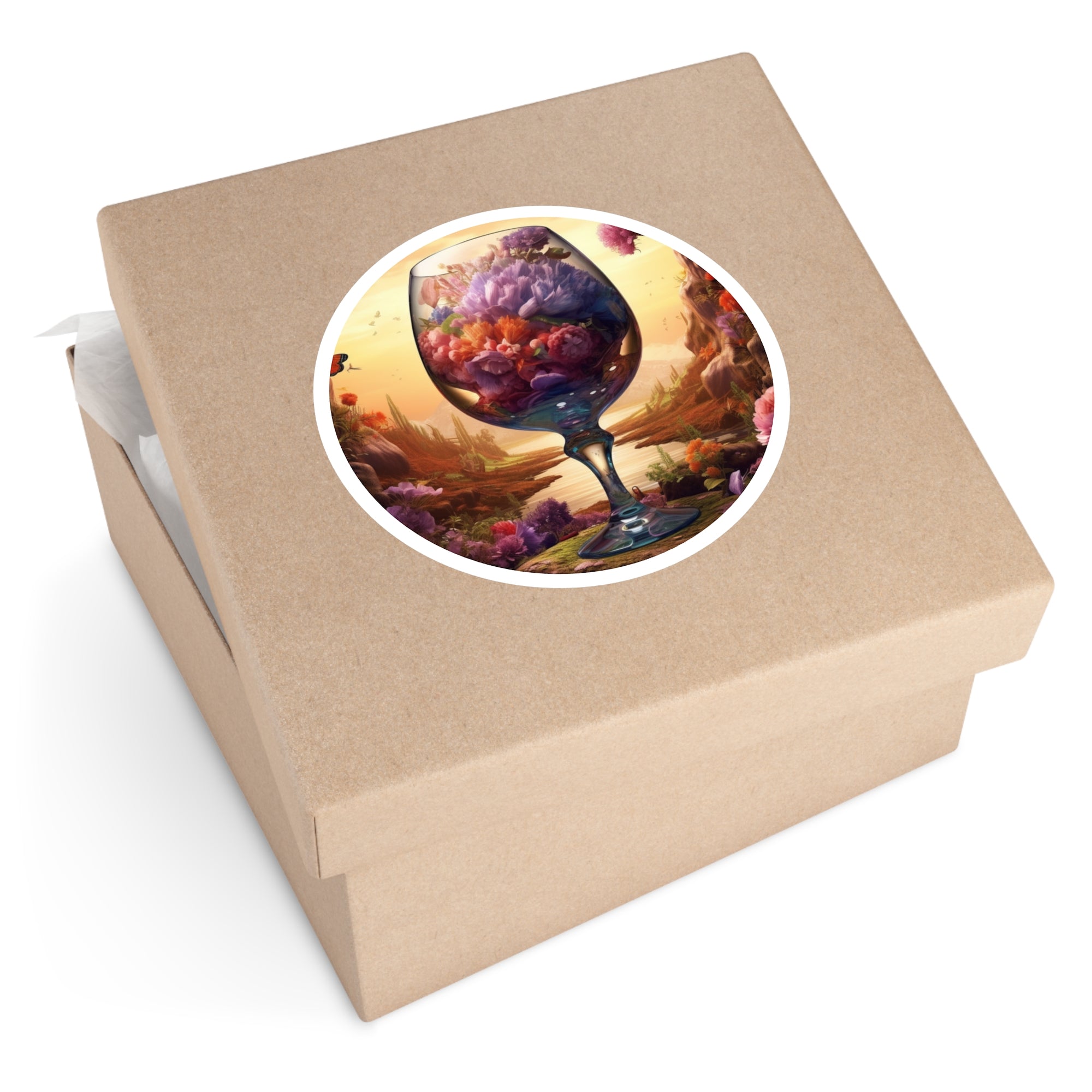 Floral Fantasy in Wine Glass, Surreal Nature Sticker, Laptop Decal, Artistic Gift