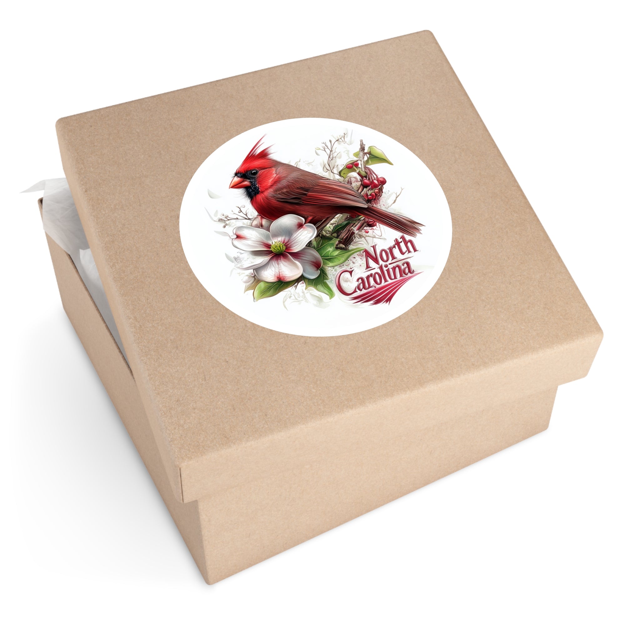 North Carolina Cardinal, Dogwood Flower Sticker, State Pride Art, Nature Design