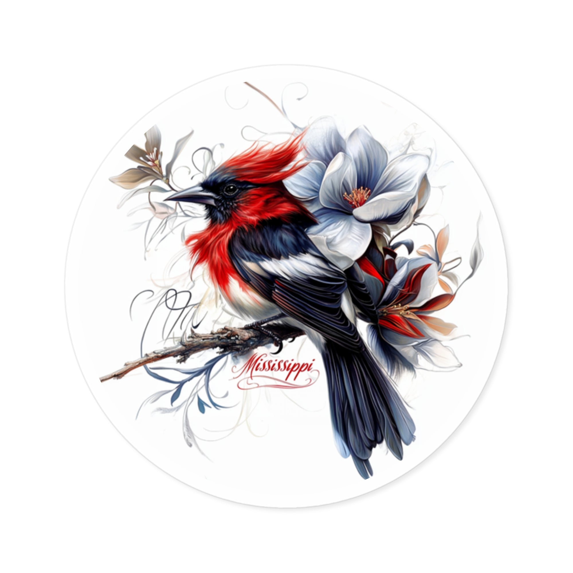 Mississippi Mockingbird Sticker, State Bird Art, Magnolia Design, Floral Theme