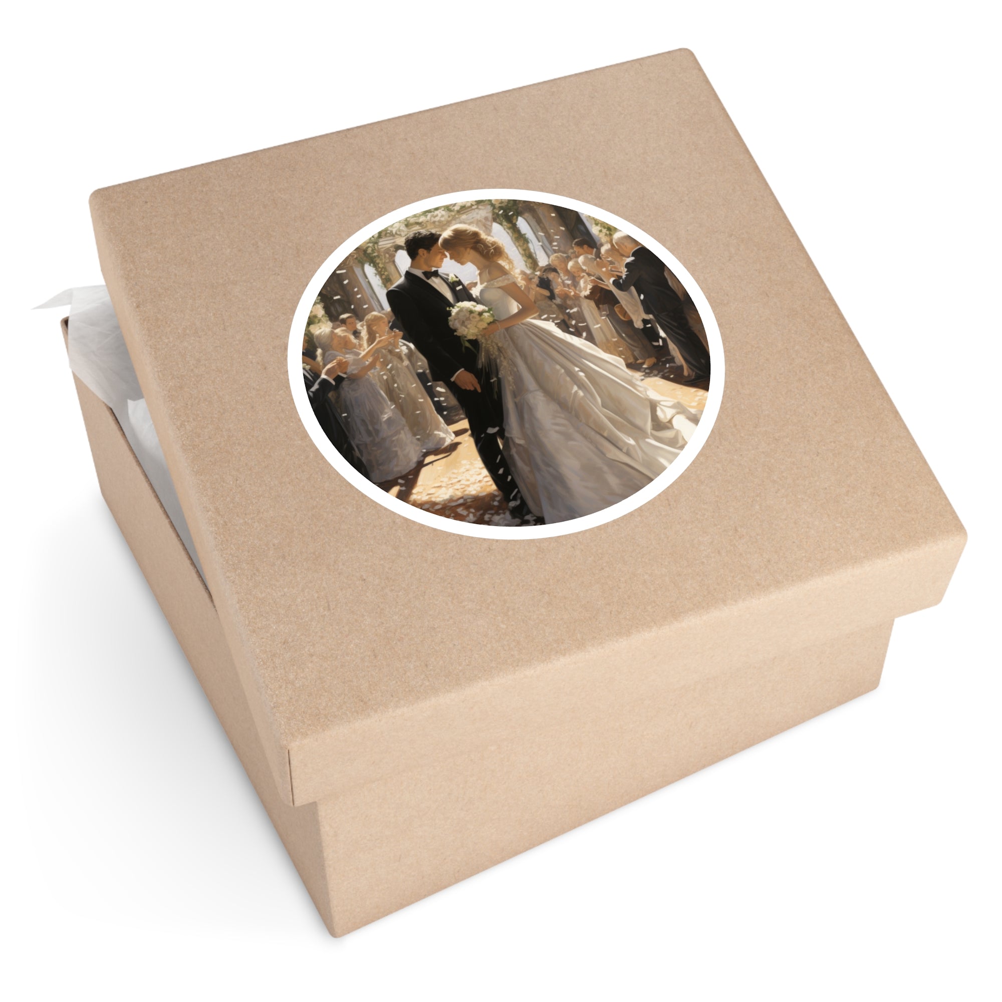 Bride and Groom Sticker, Romantic Wedding Art, Elegant Scene, Love Gift