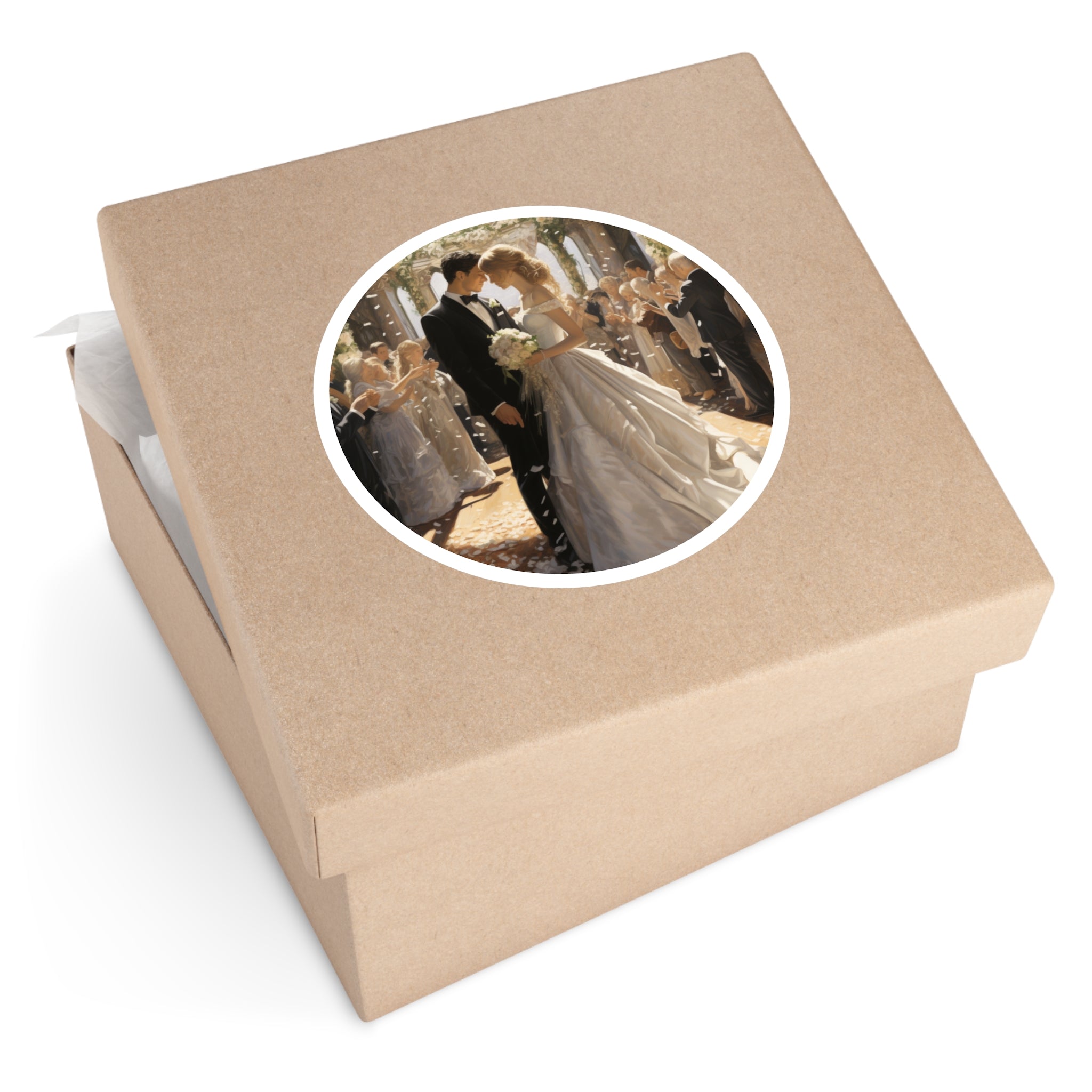 Bride and Groom Sticker, Romantic Wedding Art, Elegant Scene, Love Gift