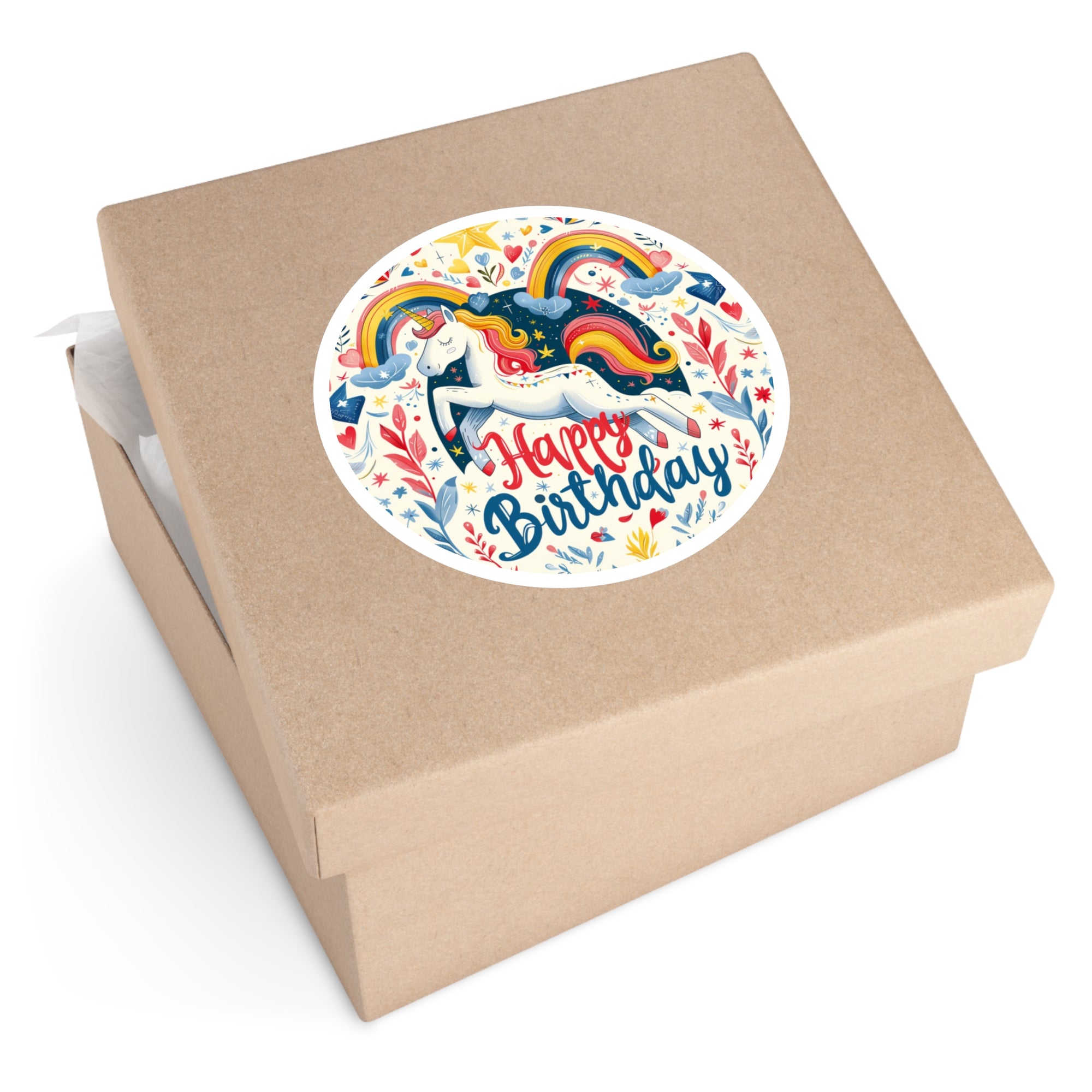 Happy Birthday Unicorn Sticker, Rainbow Art, Whimsical Celebration Design, Cute Gift