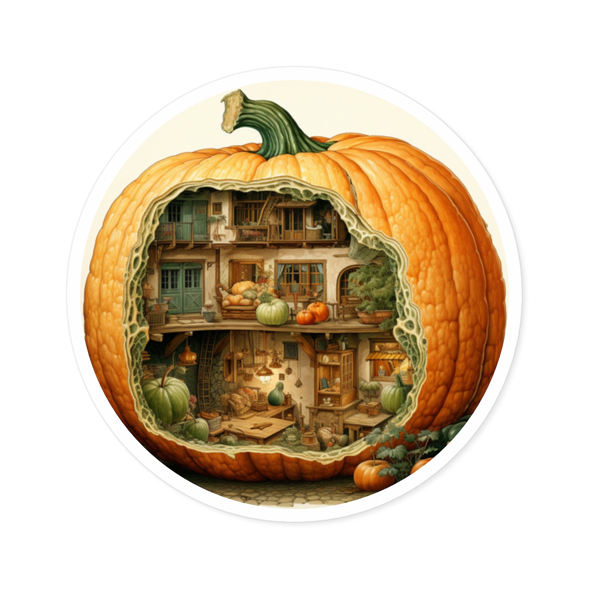 Pumpkin House Sticker, Cozy Autumn Design, Whimsical Halloween Art