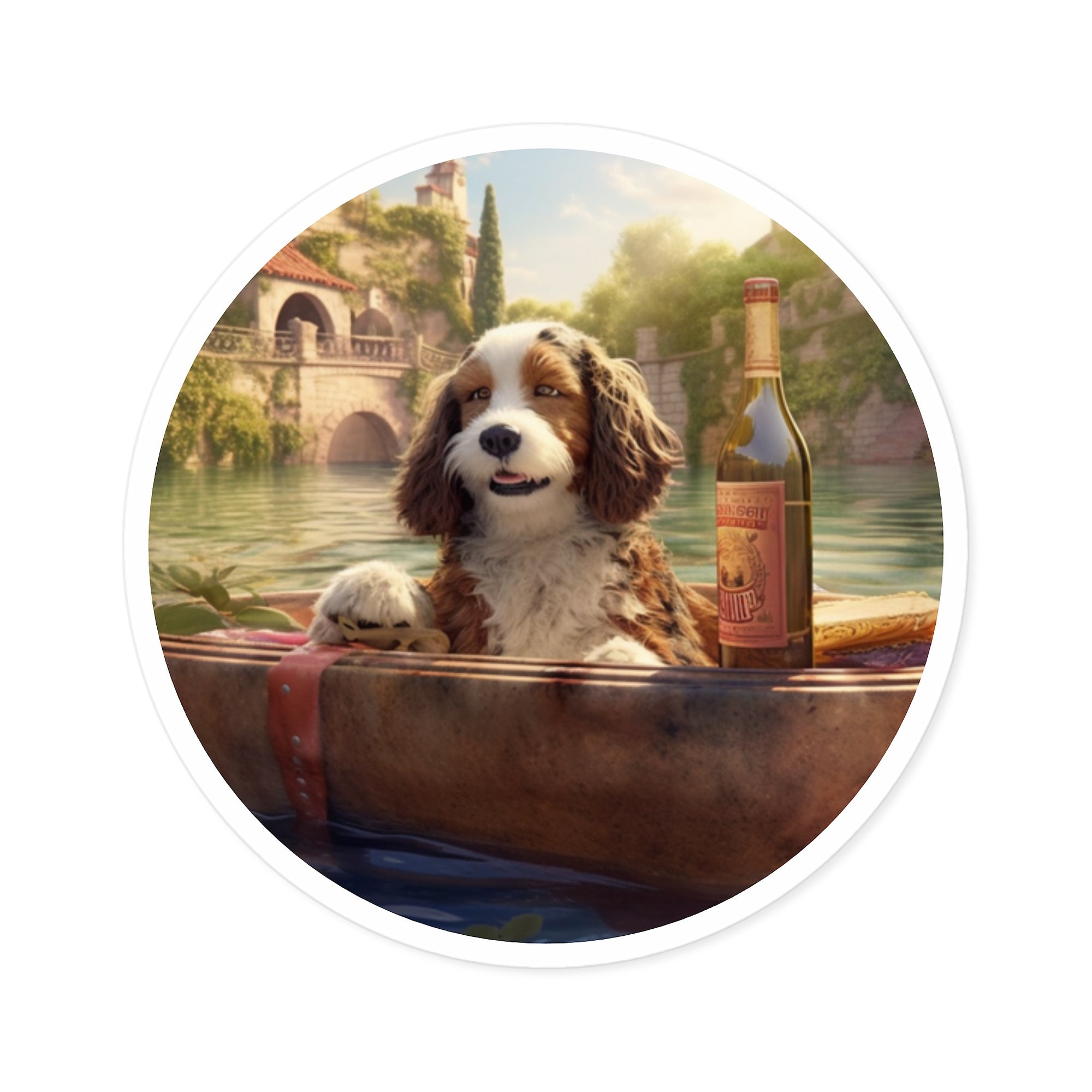 Relaxing Dog Sticker, Wine Raft Design, Funny Pixar Pool Art