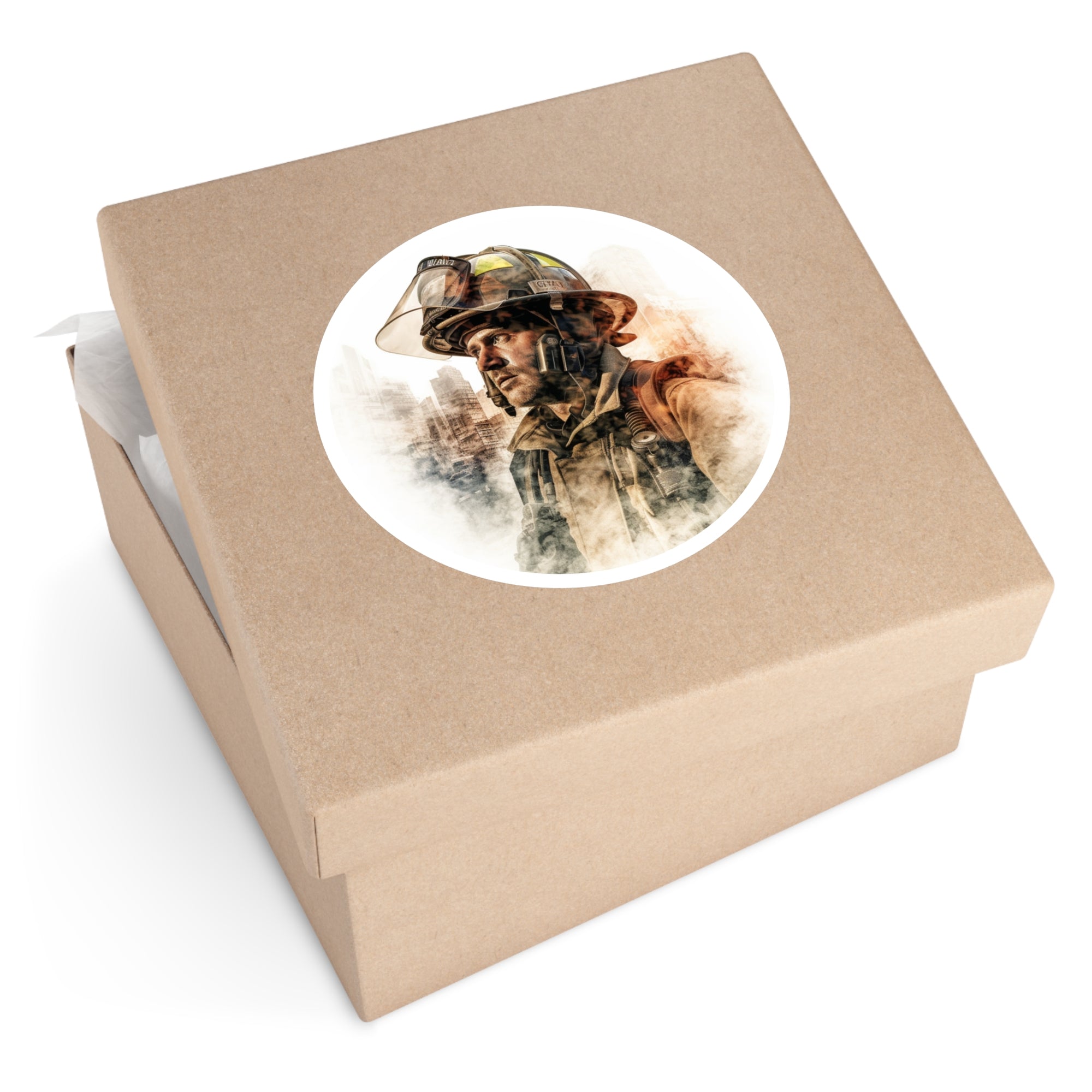 Firefighter City Sticker, Double Exposure Art, Hero Theme, Urban Design