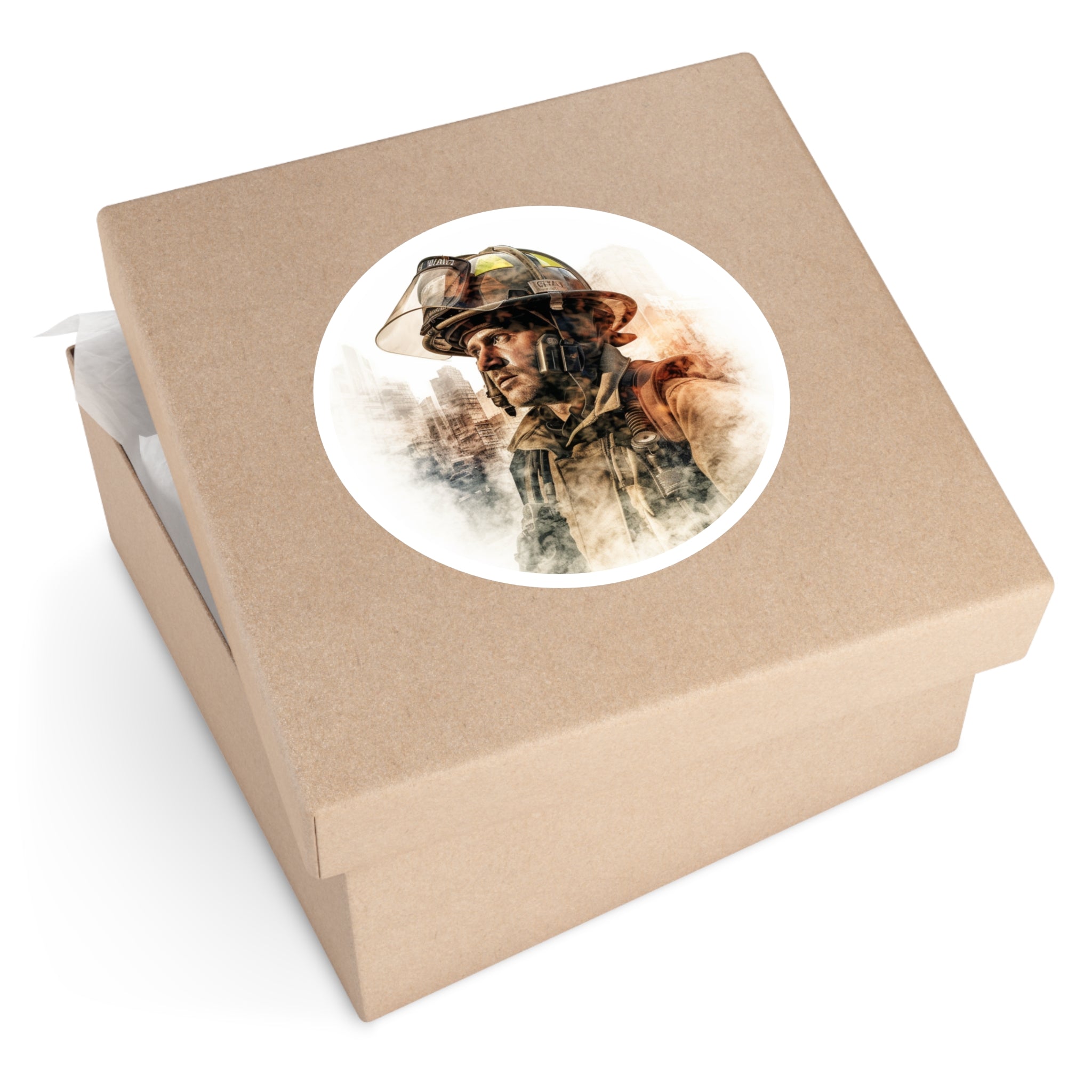 Firefighter City Sticker, Double Exposure Art, Hero Theme, Urban Design