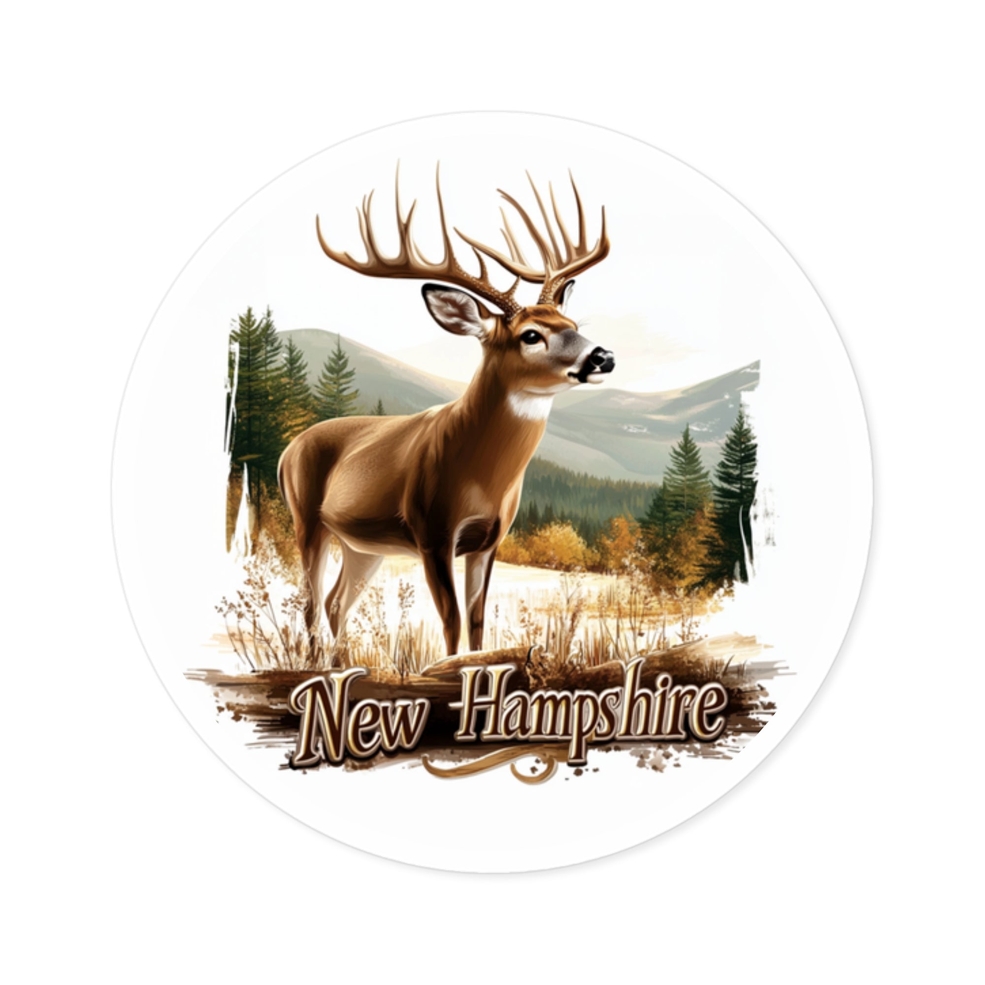 New Hampshire Deer Sticker, State Wildlife Design, Mountain Forest Art, Rustic Outdoors