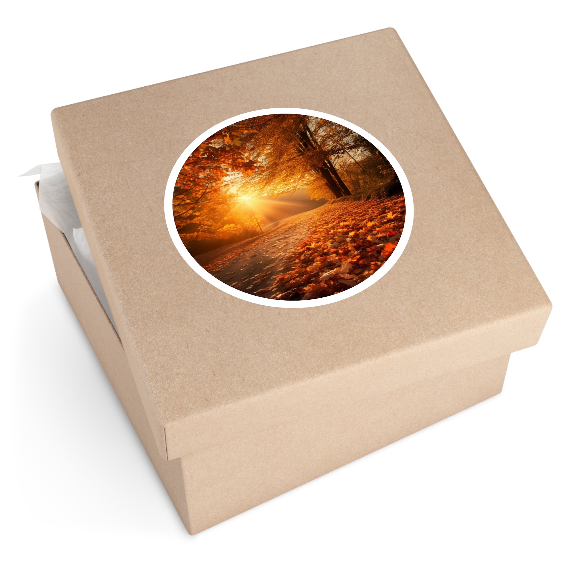 Autumn Forest Path, Golden Landscape Sticker, Laptop Decal, Fall Aesthetic Gift