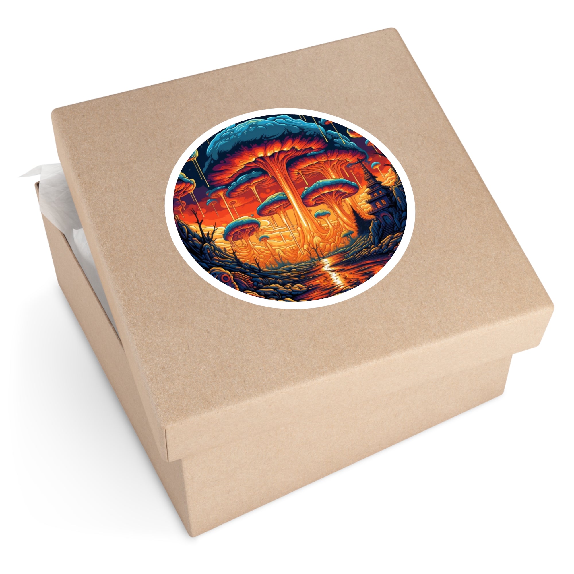 Fantasy mushroom forest, vivid landscape Sticker, surreal nature, dream world