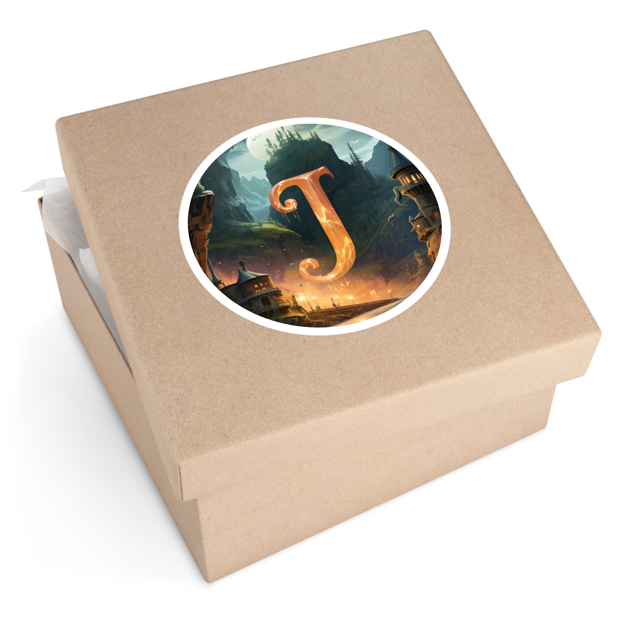 J fantasy design sticker, mystical art, laptop decor, fantasy gift