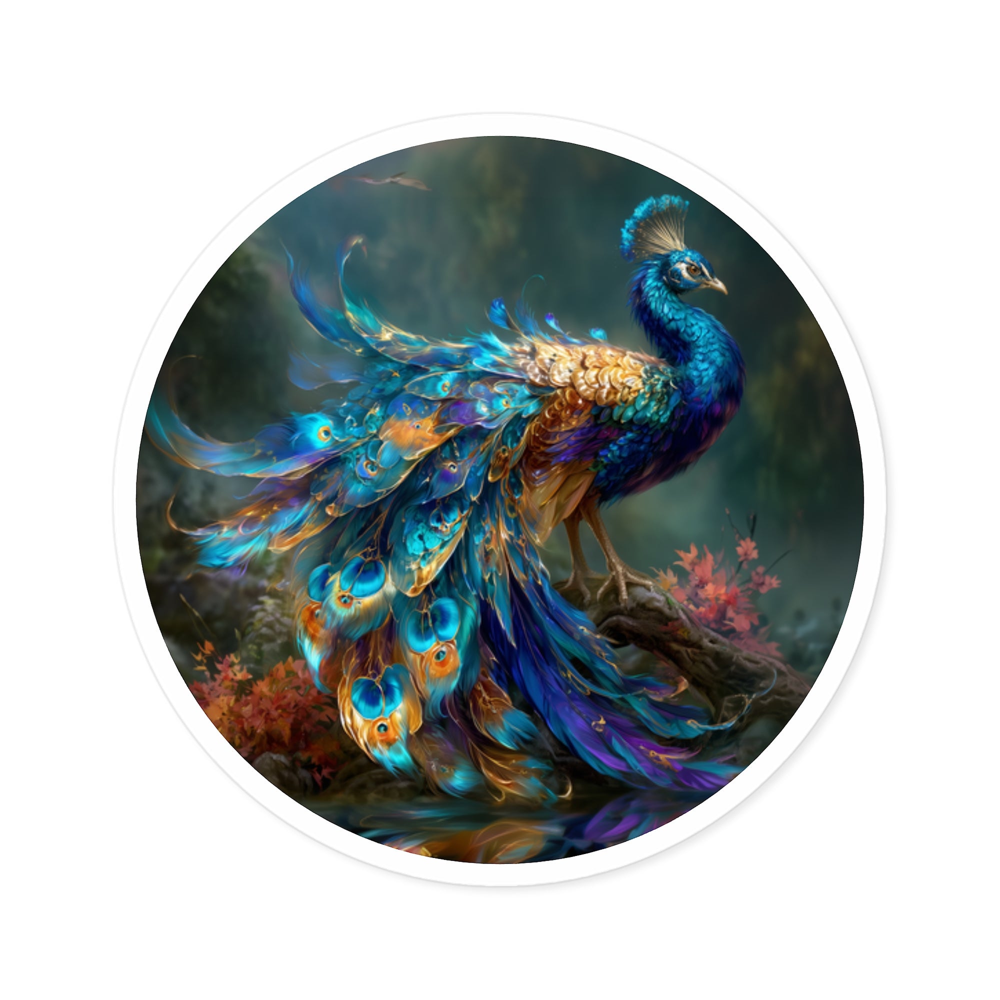 Majestic Blue Peacock, Elegant Vinyl Sticker, Laptop or Bottle Decor, Artistic Bird Design