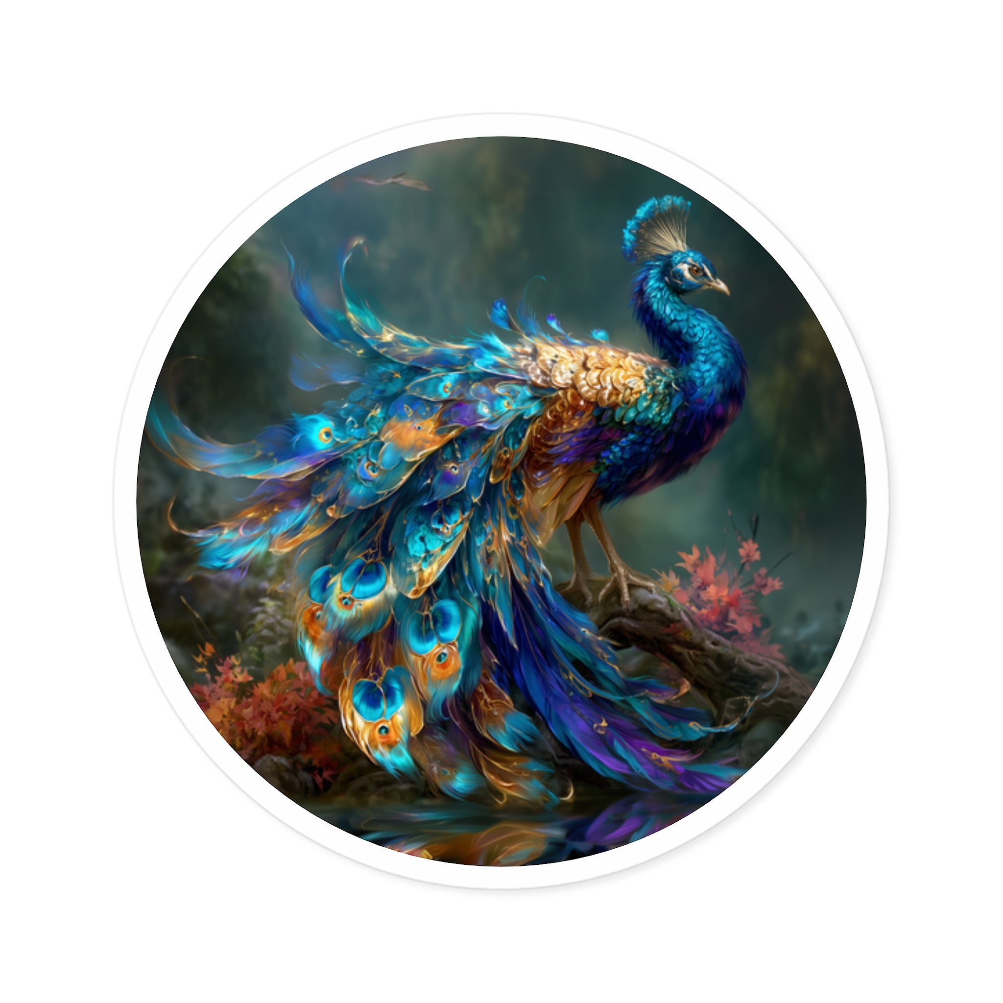 Majestic Blue Peacock, Elegant Vinyl Sticker, Laptop or Bottle Decor, Artistic Bird Design