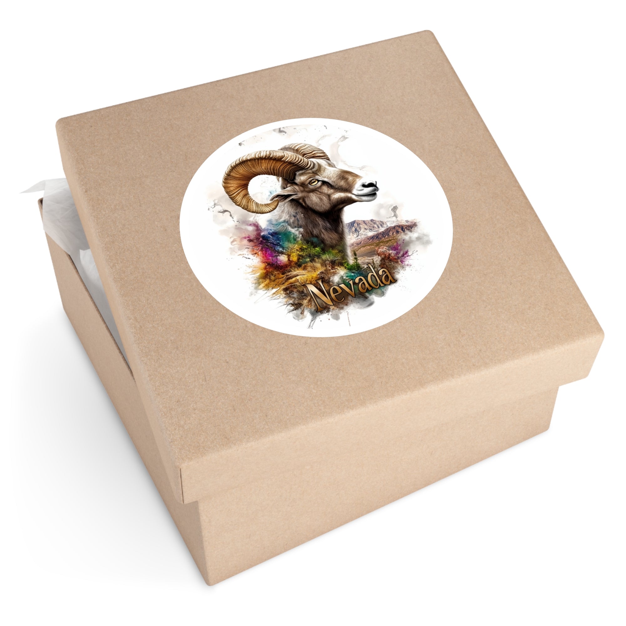 Colorful Bighorn Sheep Sticker, Nevada Art, Watercolor Wildlife Design