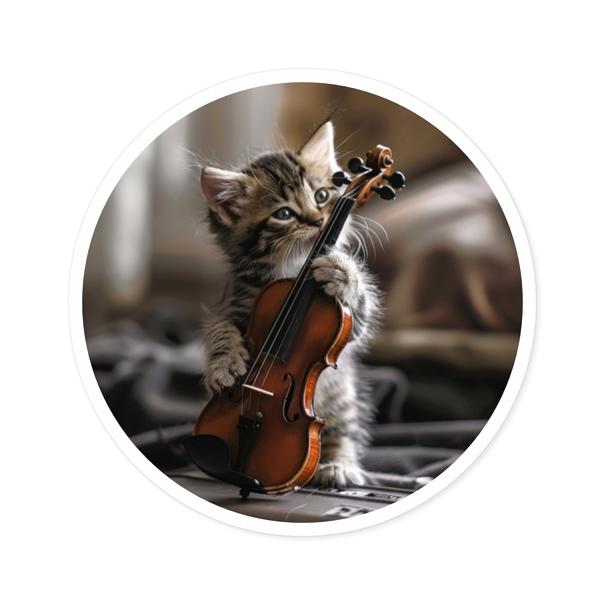 Cute Kitten Violin Sticker, Musical Cat Design, Adorable Pet Art
