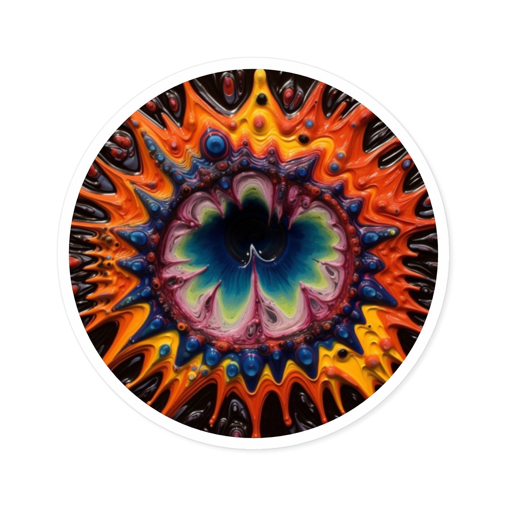 Scandinavian Sunburst Sticker, Modern Filigree Art, Bright Abstract Design, Colorful Flair