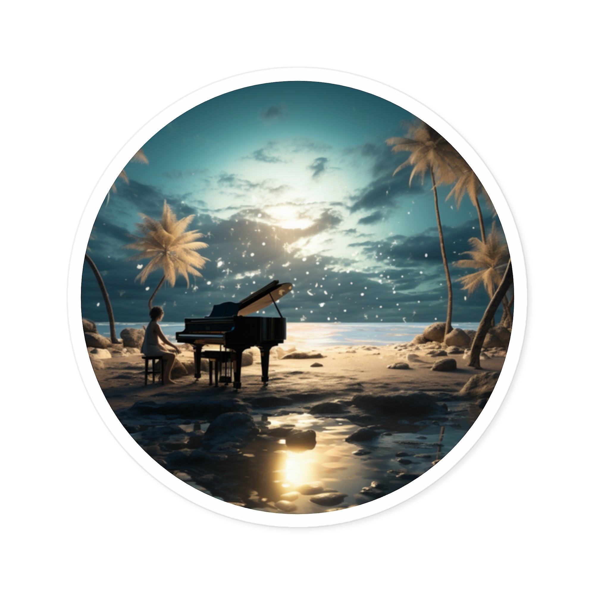 Beach Piano Sticker, Fantasy Music Design, Ocean Art, Calm and Dreamlike