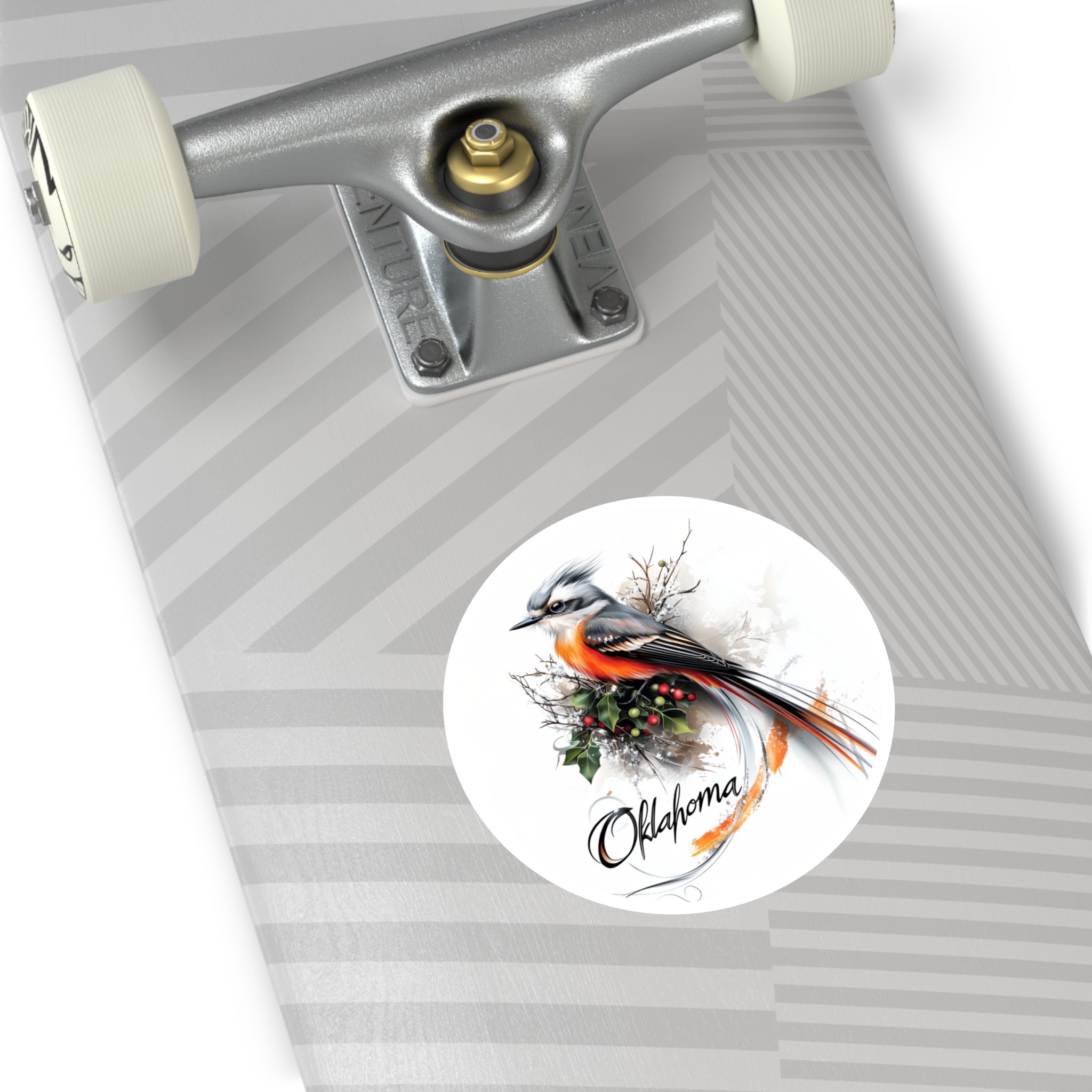 Oklahoma Flycatcher Sticker, State Bird and Mistletoe Design, Nature Art