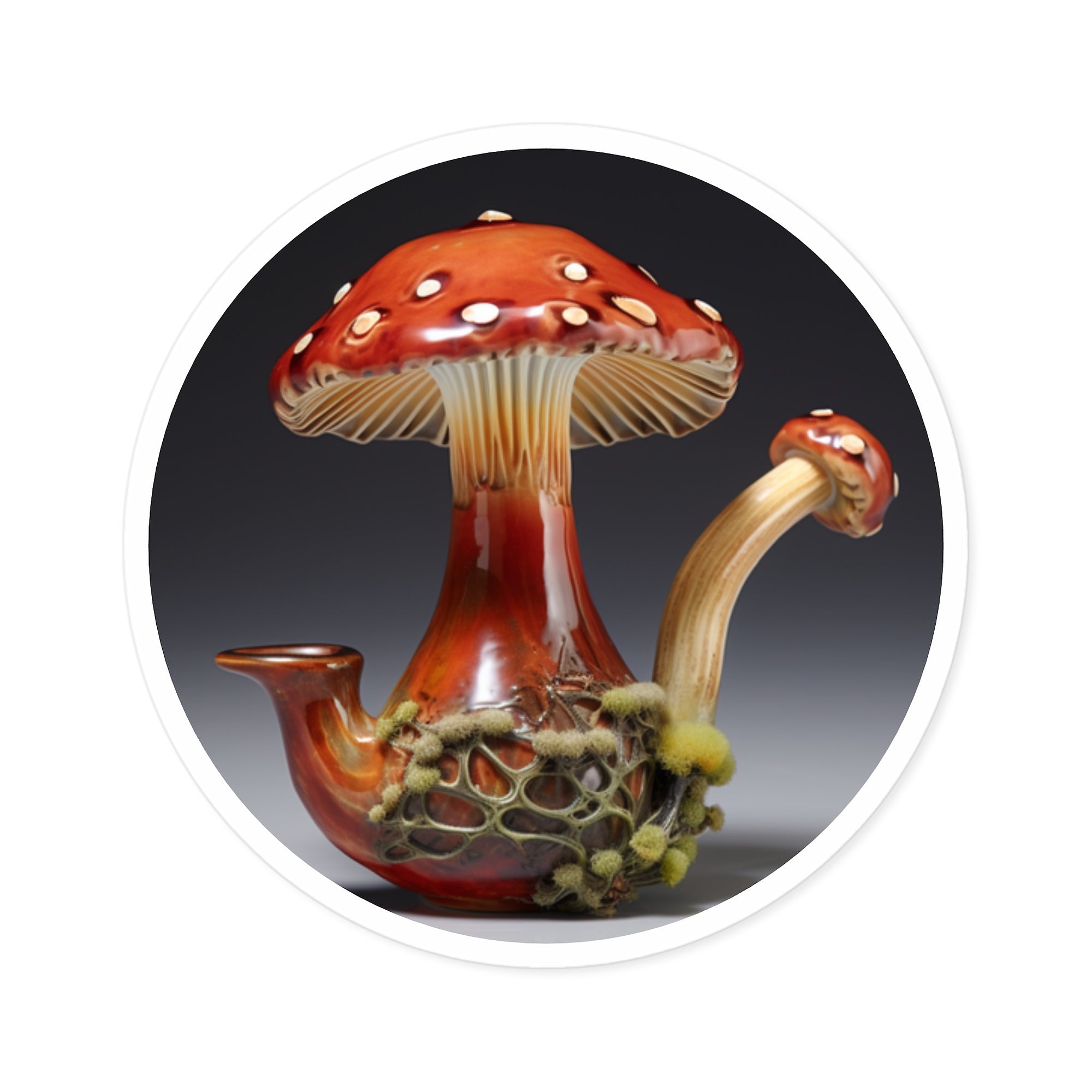 Mushroom Pipe Sticker, Fantasy Art, Nature Fusion, Surreal Design