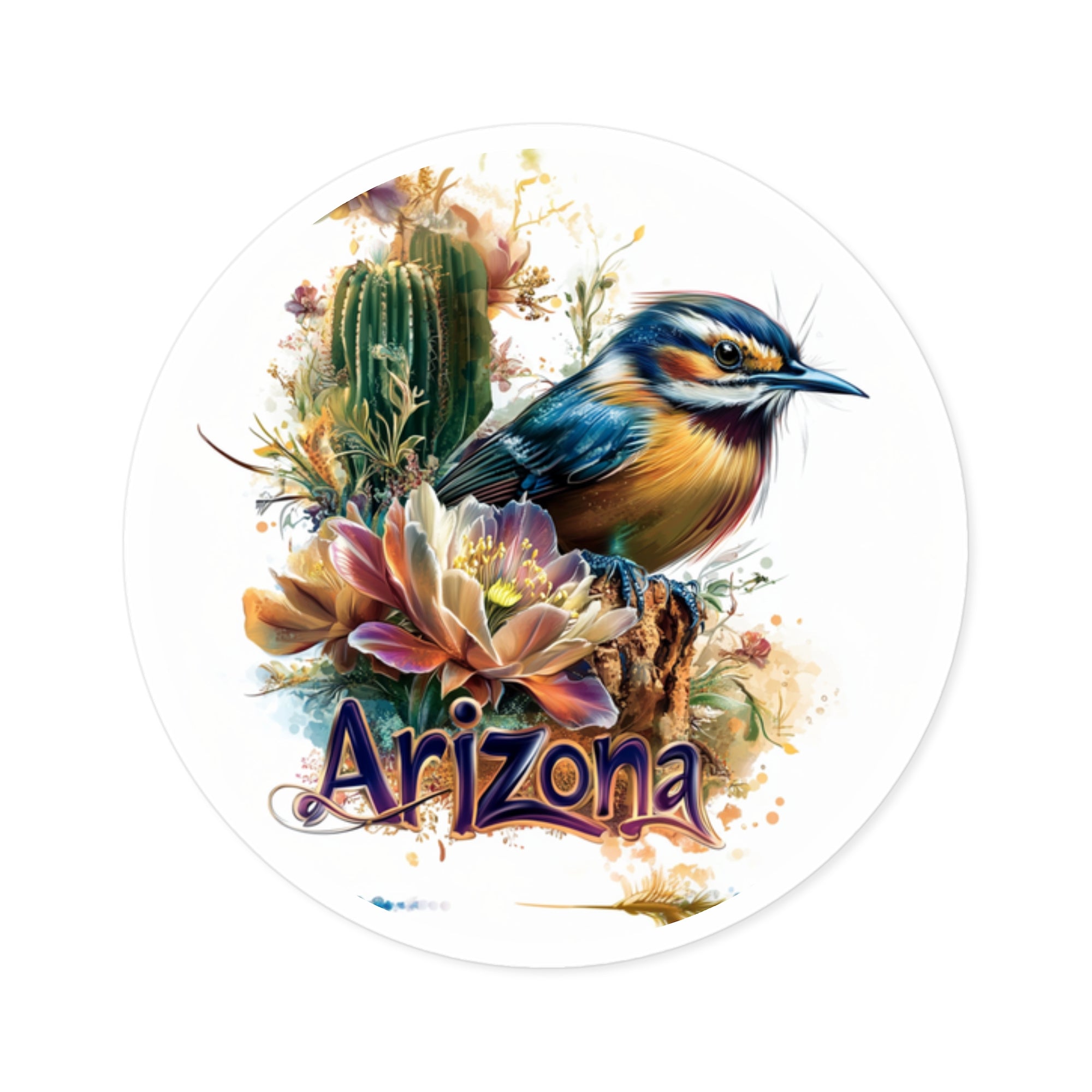 Arizona Cactus Wren, Desert Bloom Sticker, State Bird Art, Southwest Design