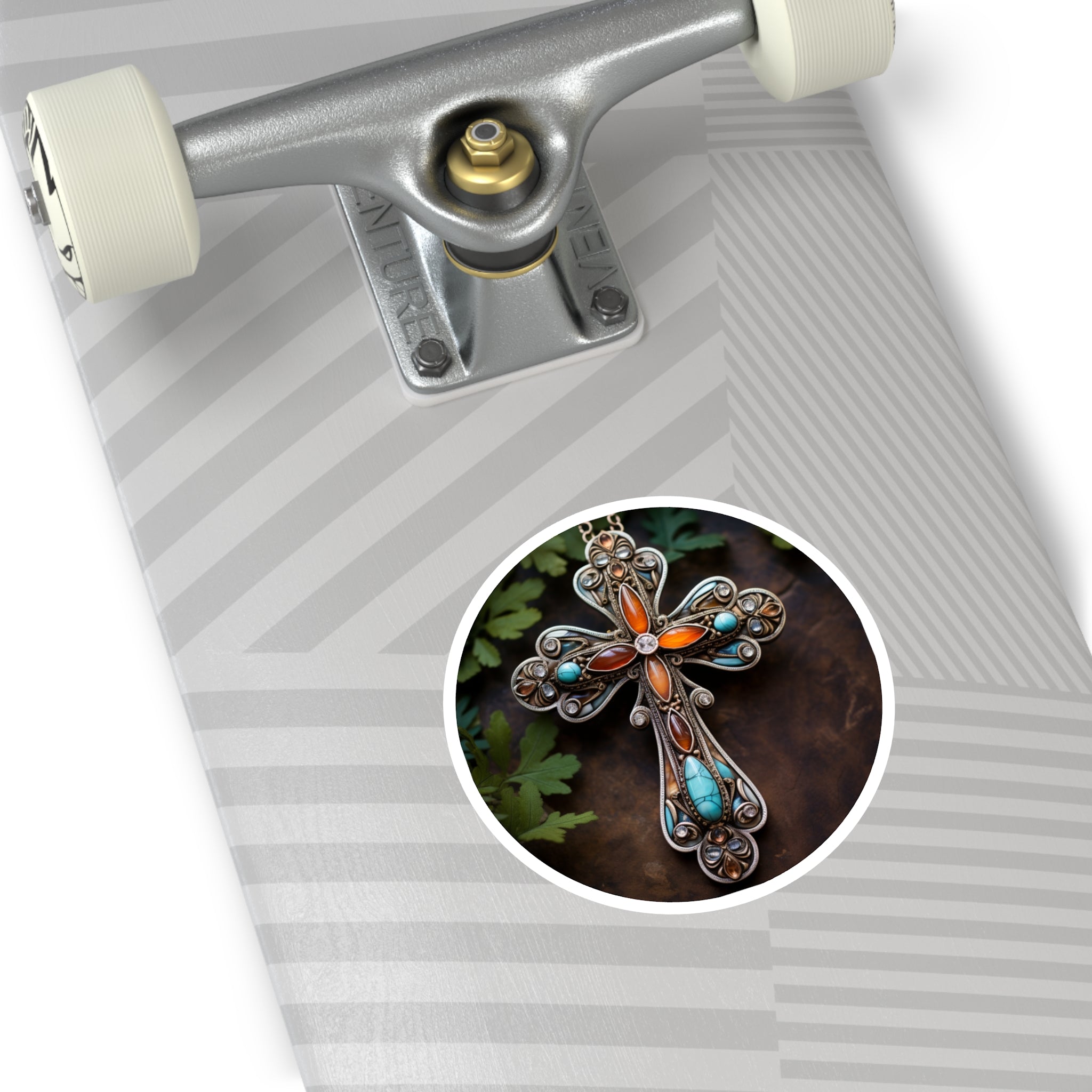 Stained Glass Cross, Colorful Religious Sticker, Faith Art, Inspirational Design