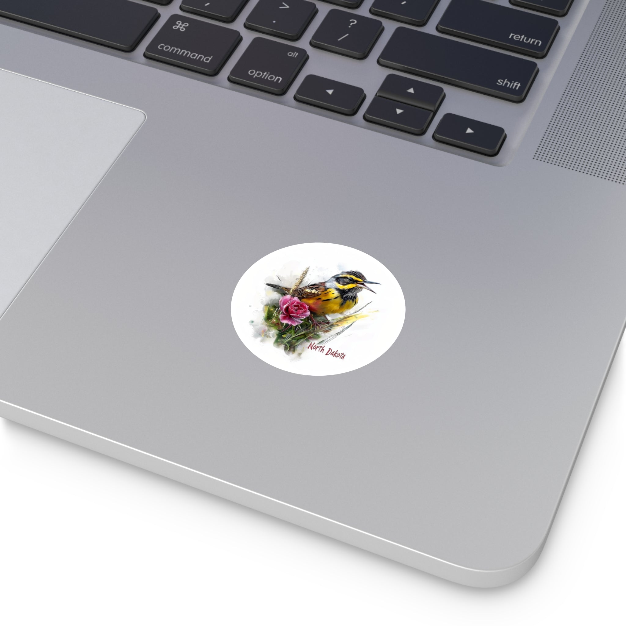 North Dakota Meadowlark Sticker, Prairie Rose Design, State Bird Art, Nature Scene