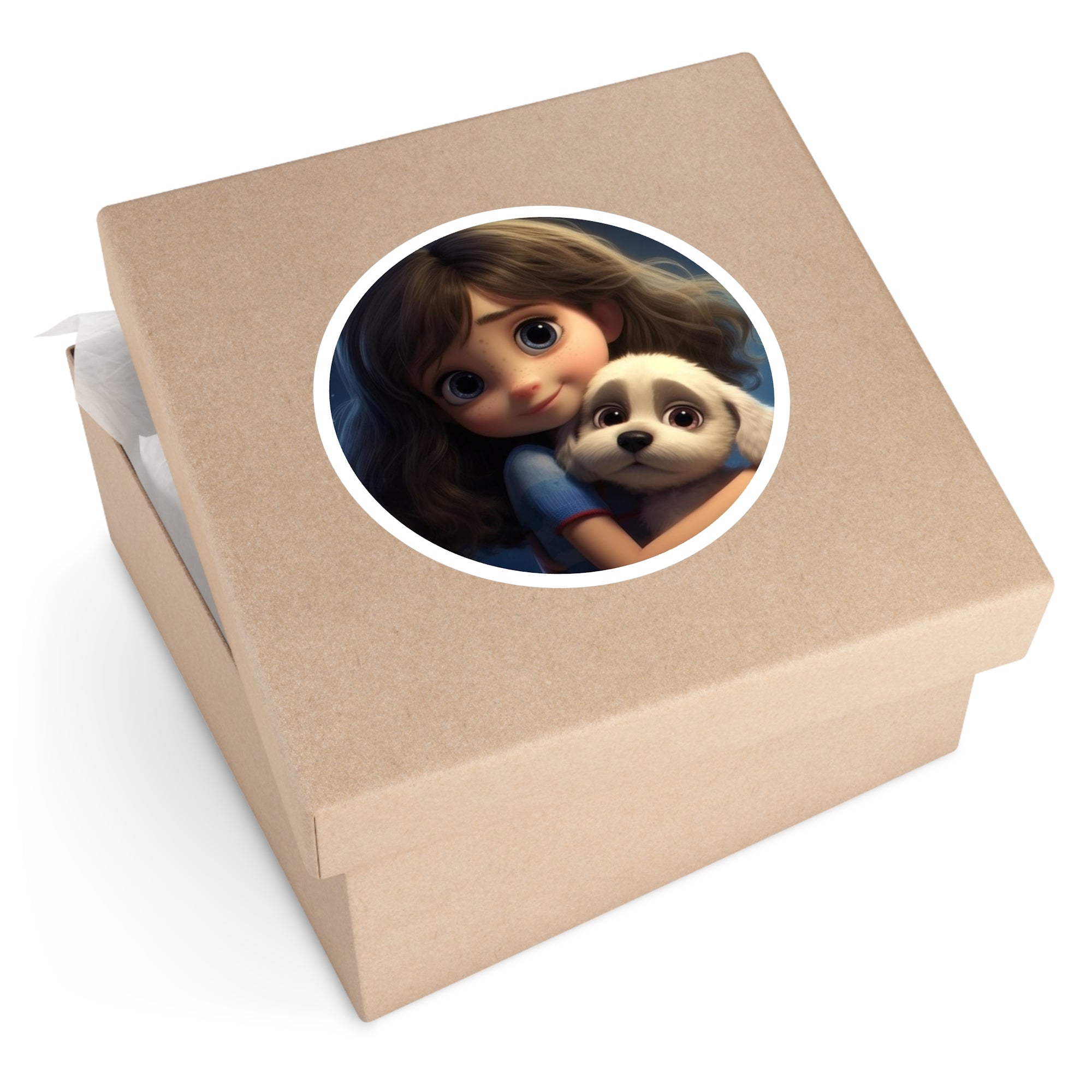 Girl & Puppy Hug, Sweet Sticker, Pet Lovers, Adorable Gift