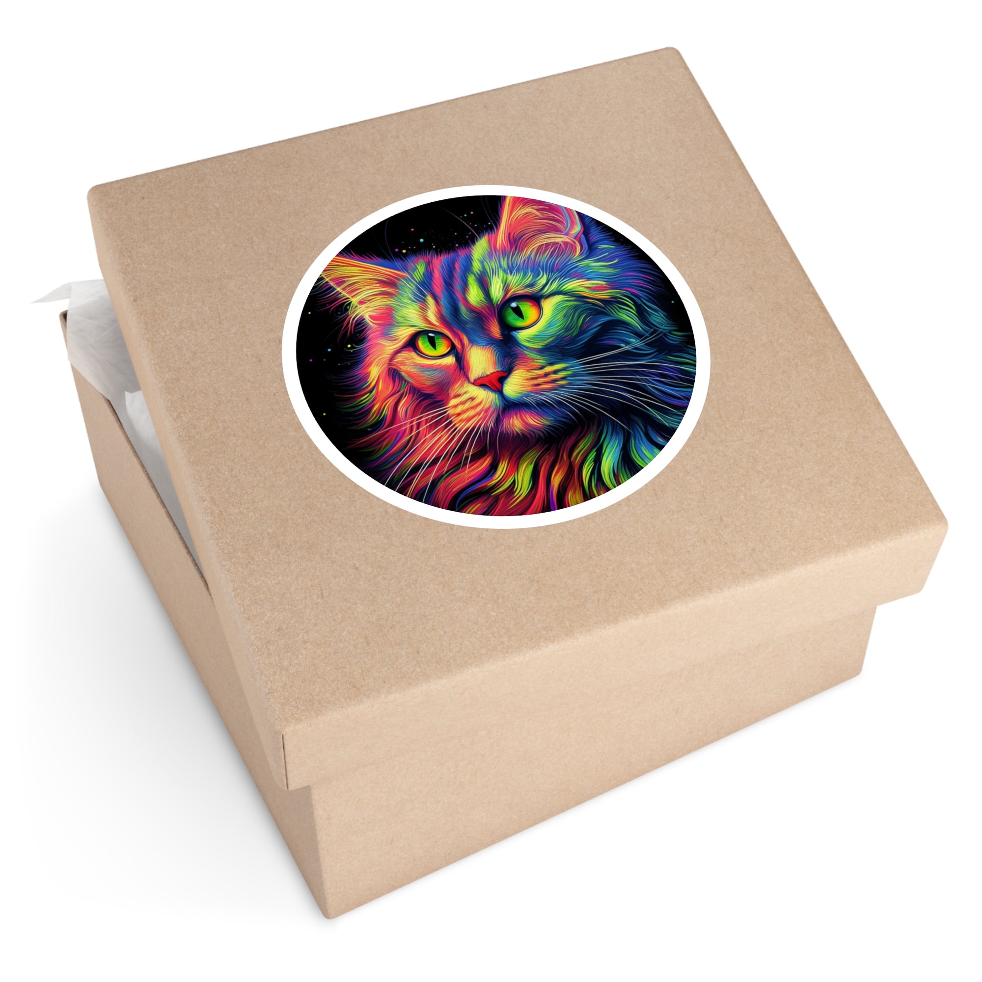 Neon Rainbow Cat, Vibrant Art Sticker, Laptop Decor, Colorful Gift