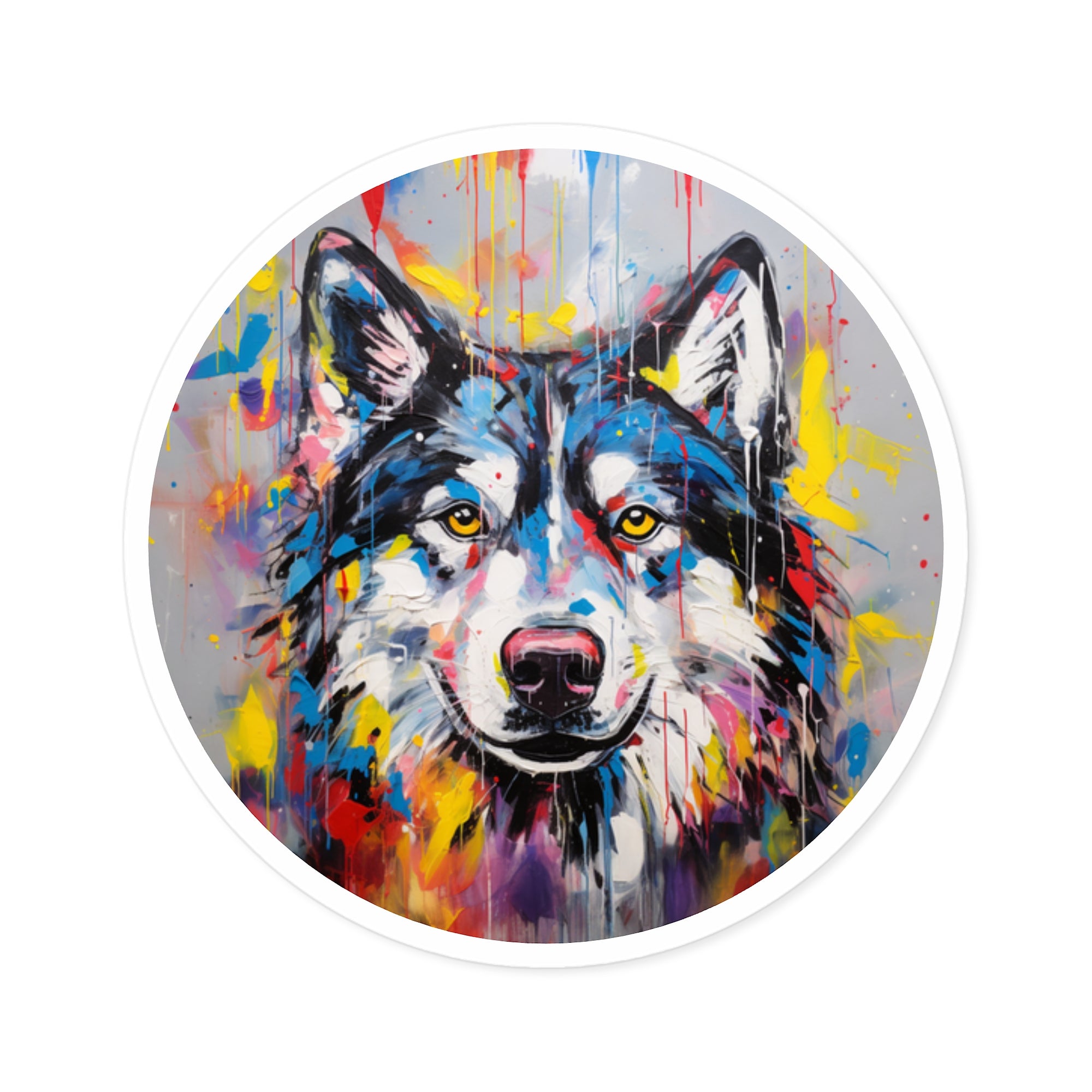Abstract Husky Sticker, Expressionist Dog Art, Color Splash Design, Bold Gift
