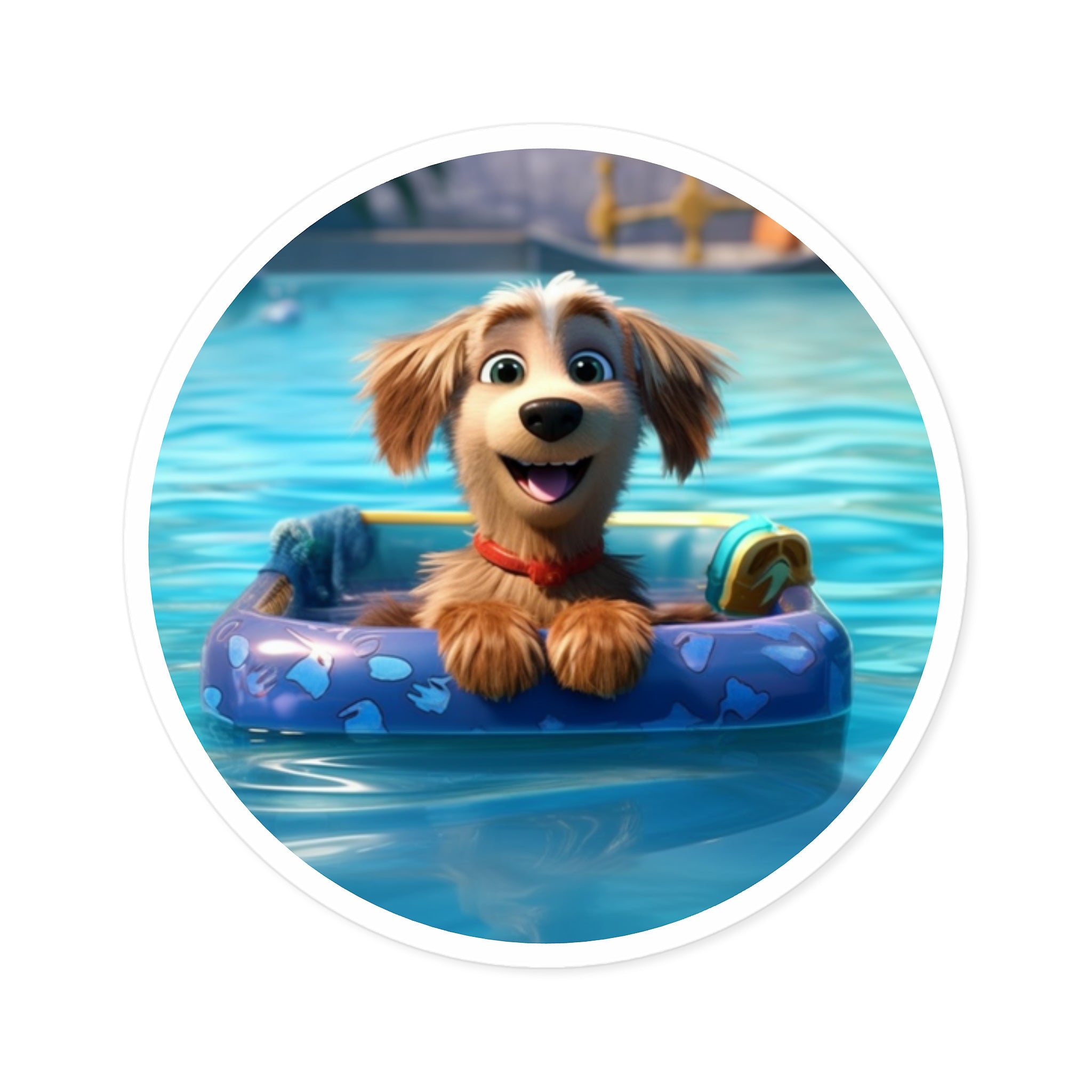 Pool Puppy Sticker, Summer Dog Design, Pixar Fun Art