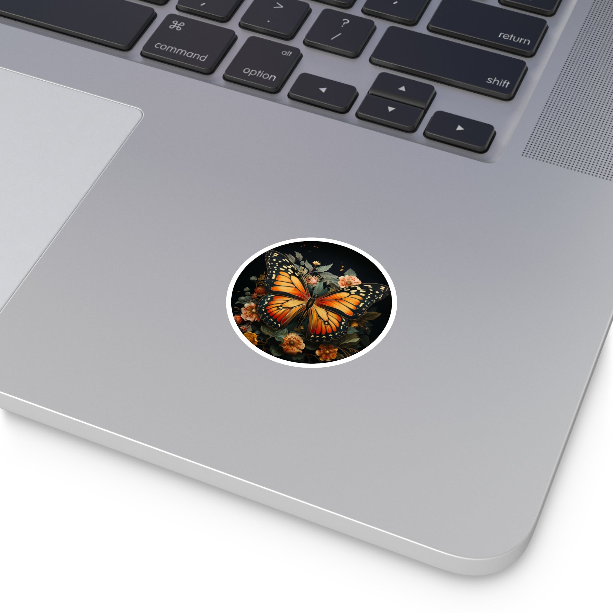 Monarch Butterfly, Floral Art Sticker, Laptop Decal, Nature Lover Gift