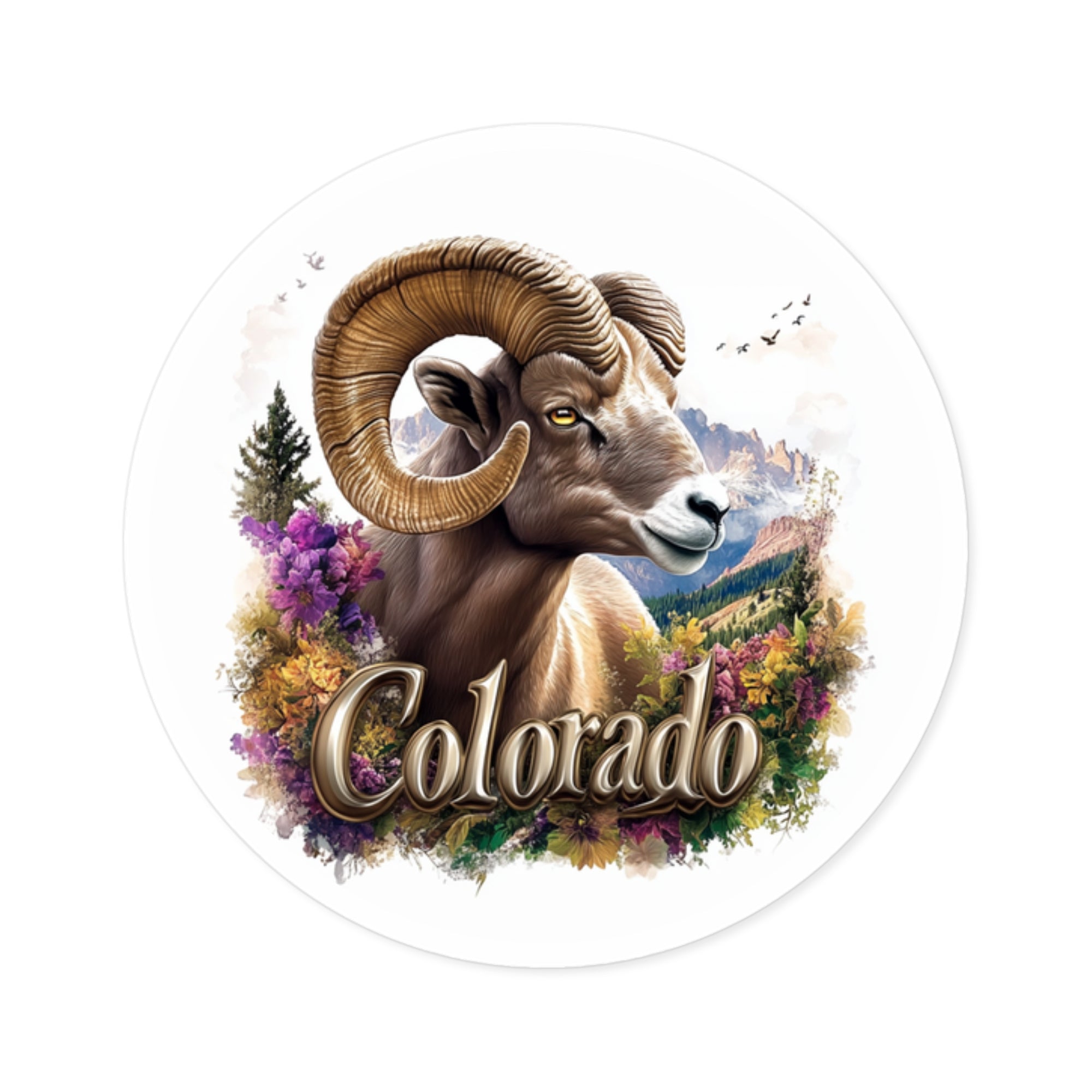 Colorado Bighorn Sheep, Wildflower Mountain Sticker, Laptop or Journal, State Animal Art
