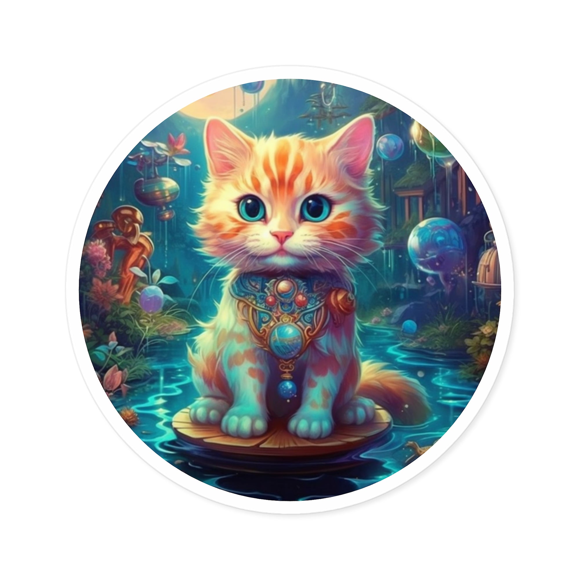 Fantasy River Cat, Cute Art Sticker, Laptop Decoration, Pet Lover Gift