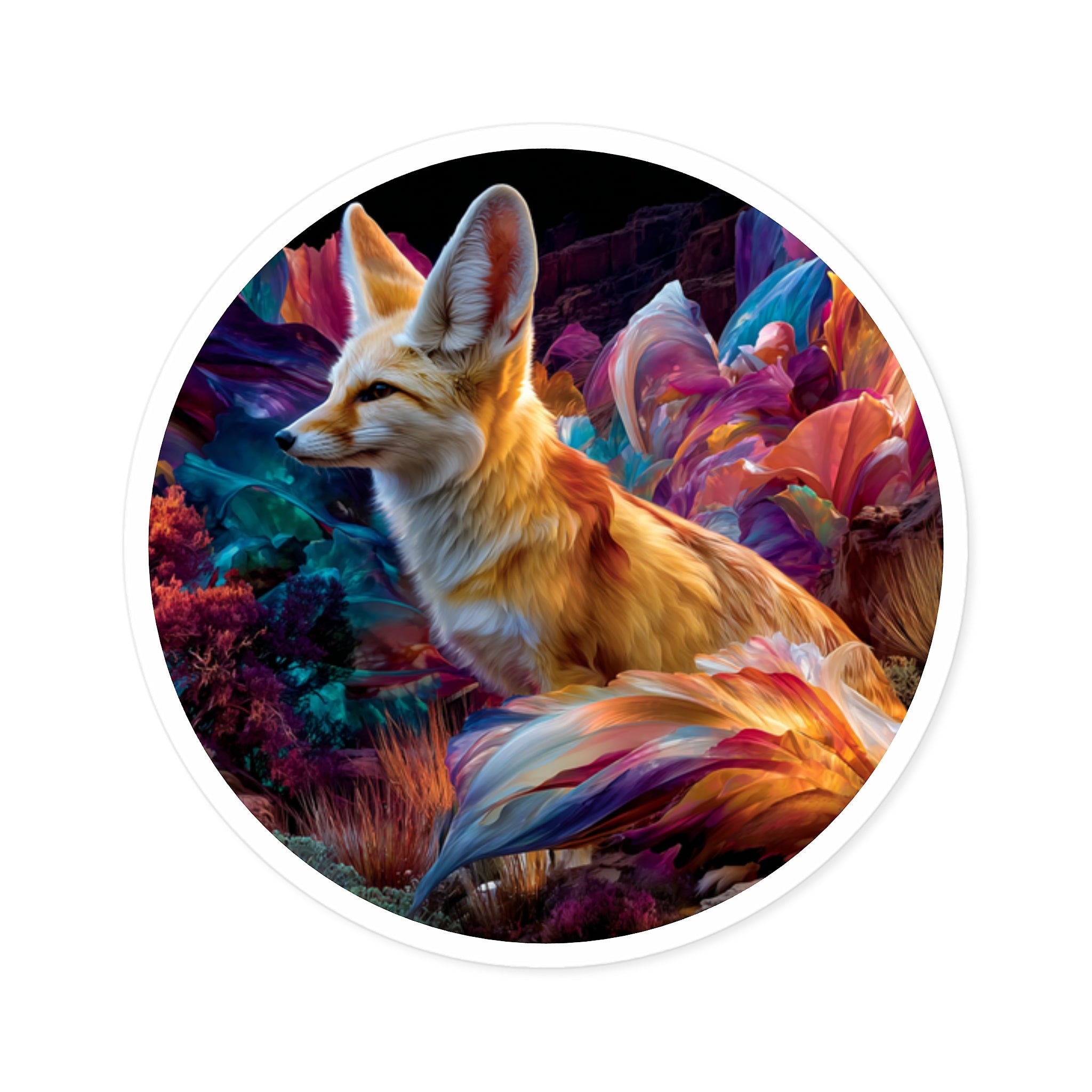 Colorful Fennec Fox in Vibrant Landscape Sticker