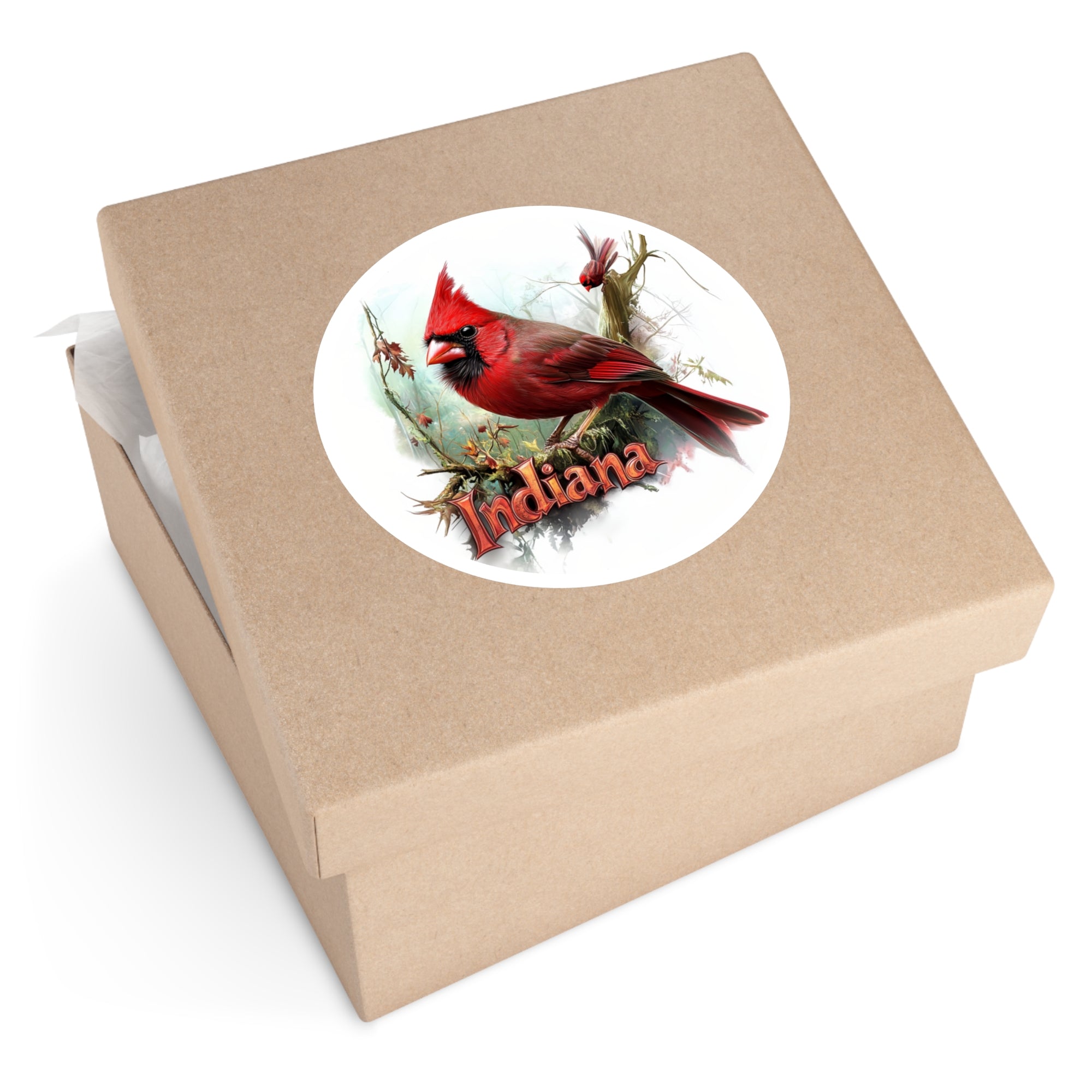 Indiana Cardinal Sticker, State Bird Art, Forest Scene, Nature Design