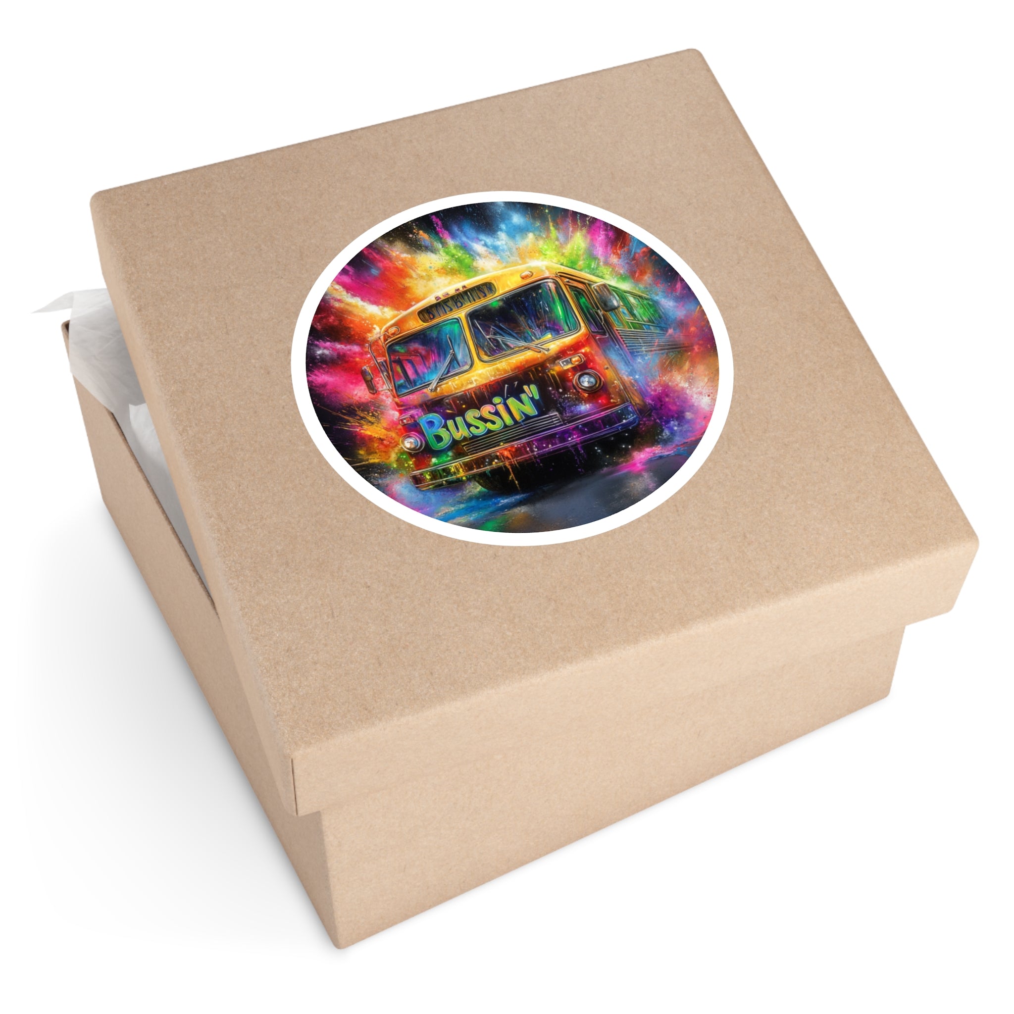 Bussin’ Sticker, Colorful Bus Art, Retro Style Design, Fun Trend Gift