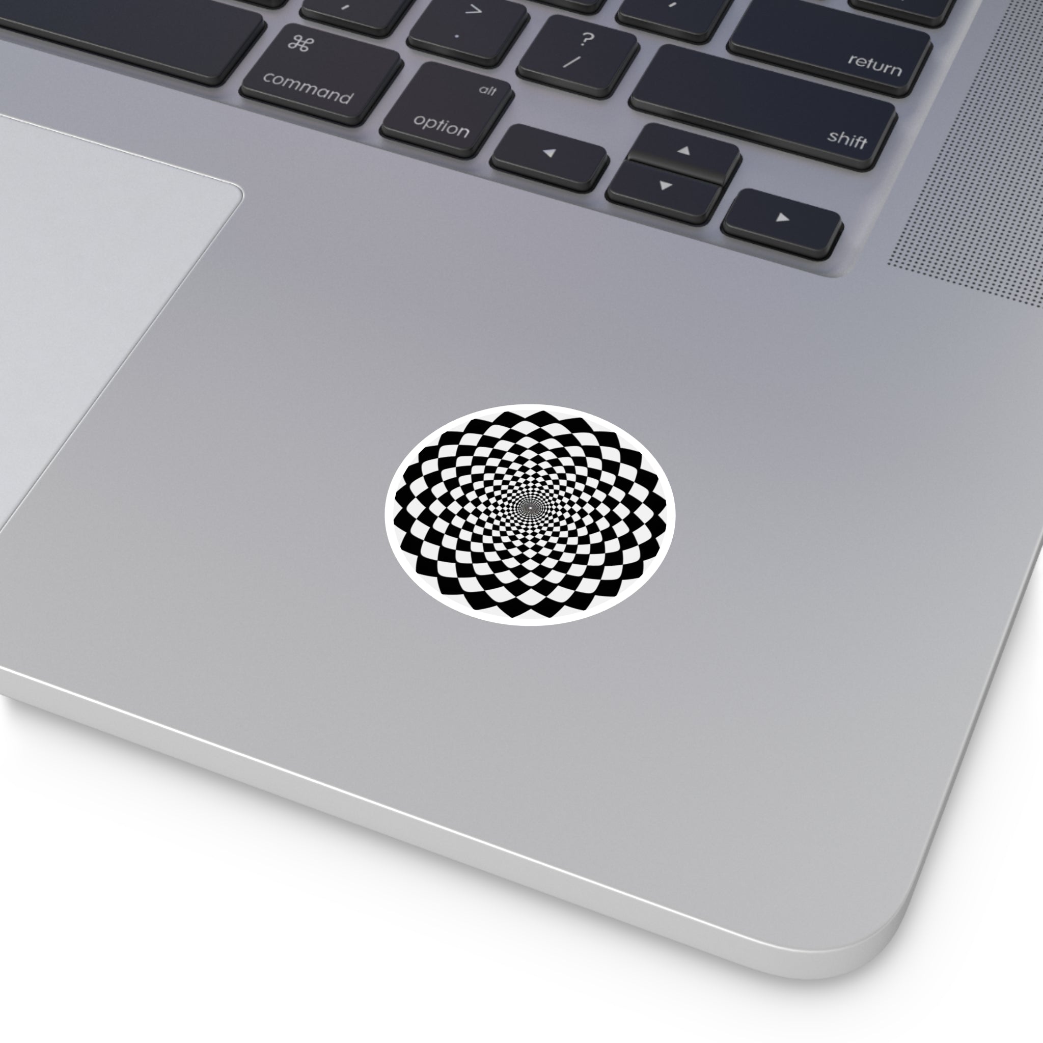 Checkered Optical Illusion Sticker, Black and White Art, Hypnotic Swirl