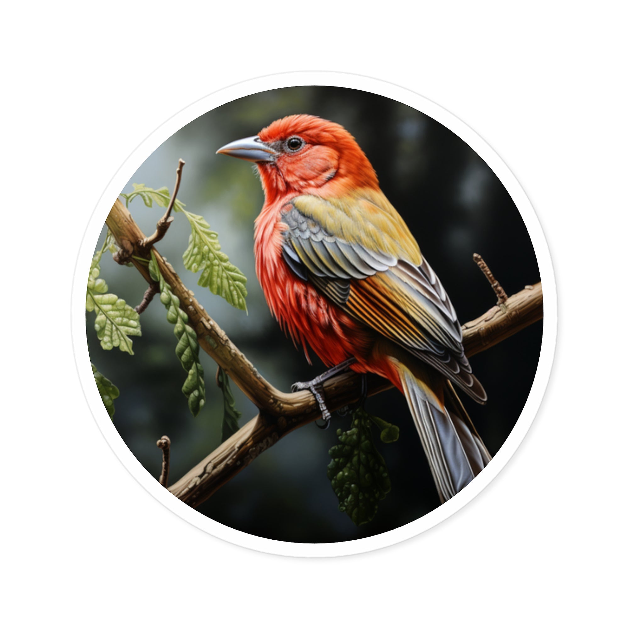 Summer Tanager Sticker, Realistic Bird Art, Colorful Nature Design, Vibrant Gift Idea