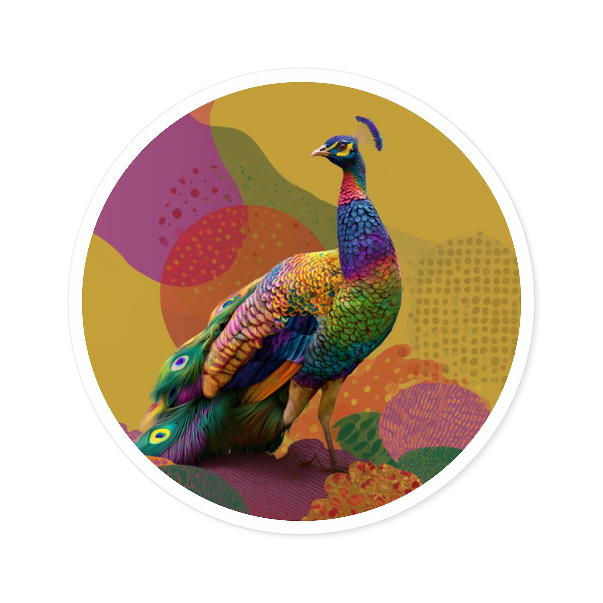 Pop Art Peacock, Colorful Vinyl Sticker, Modern Bird Design, Laptop or Bottle Decor