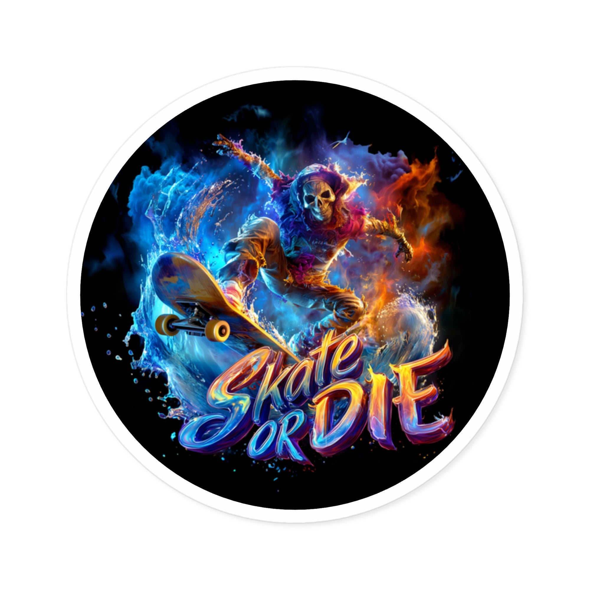 Skate or Die sticker, extreme sports art, skater theme, bold action design