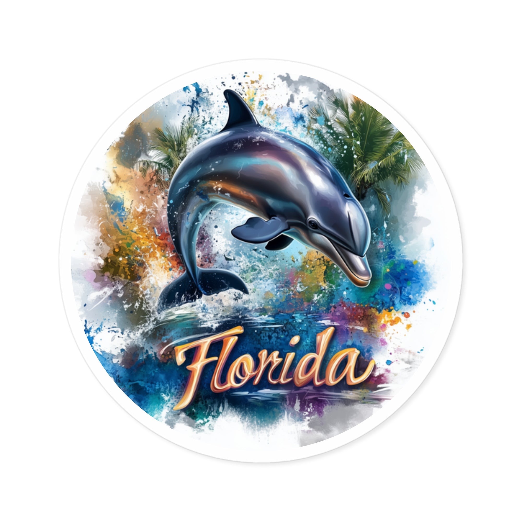 Florida Dolphin, Ocean Wave Sticker, Laptop or Water Bottle, State Pride