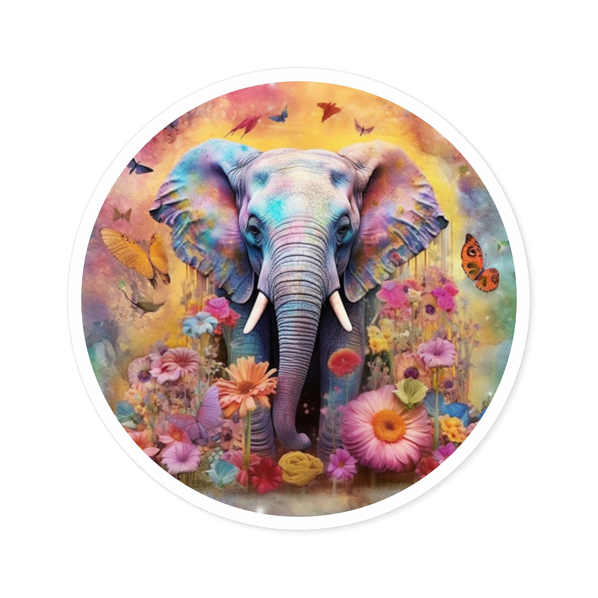 Colorful Elephant Round Stickers, Boho Decor, Laptop, Water Bottle, Journals, Gifts, Indoor/Outdoor, Floral Design