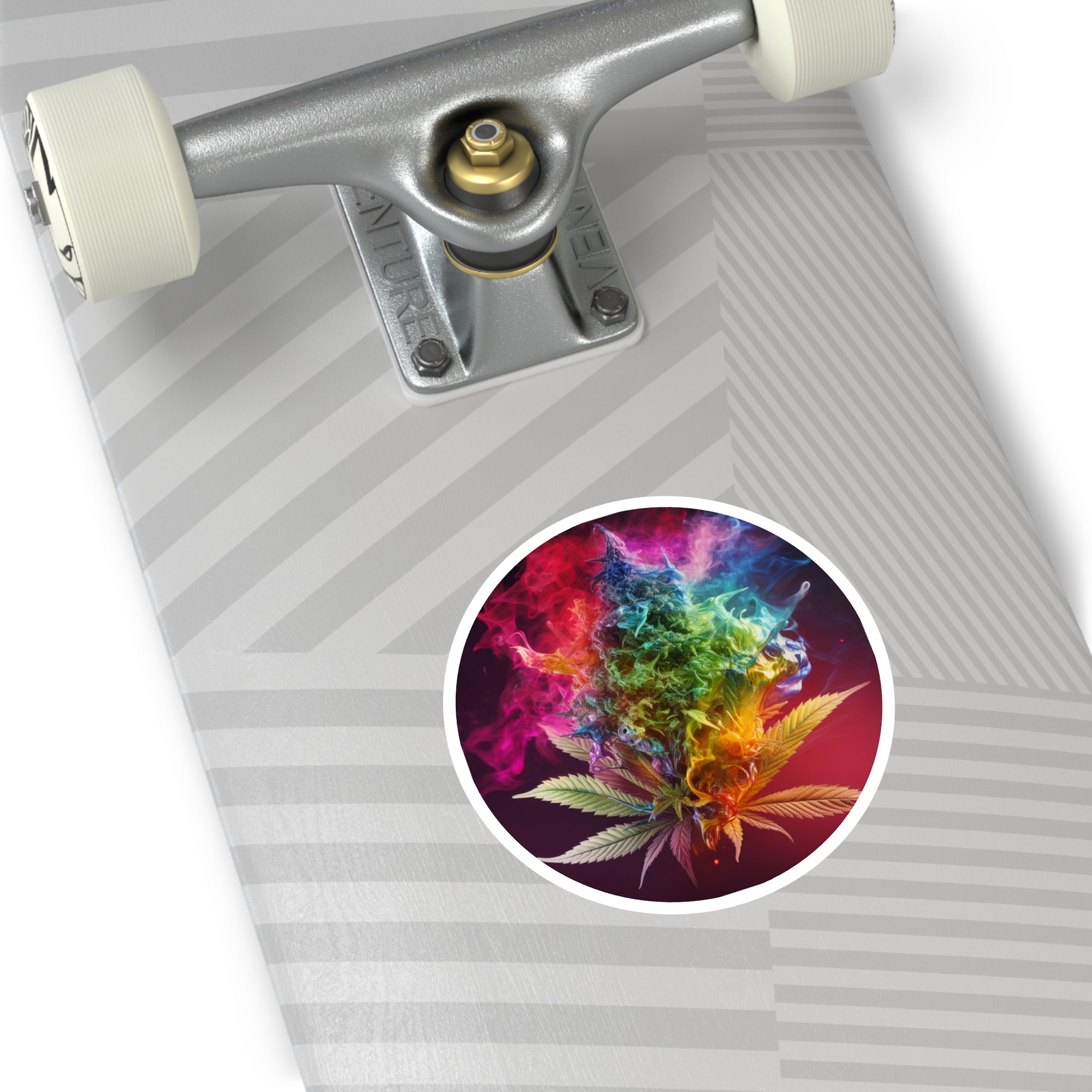 Rainbow Cannabis Leaf, Trippy Smoke Art Sticker, Psychedelic Design, Vivid Colors