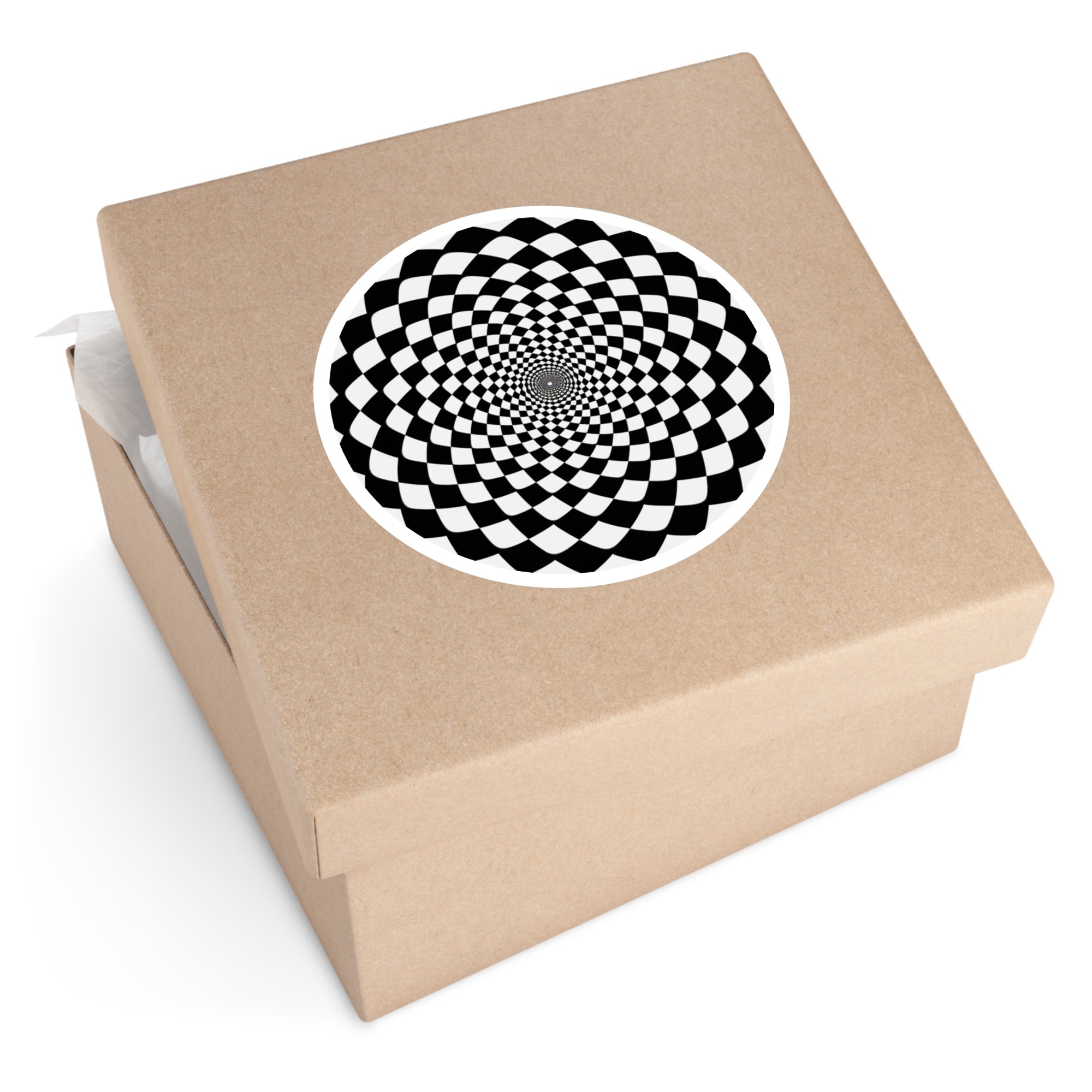 Checkered Optical Illusion Sticker, Black and White Art, Hypnotic Swirl