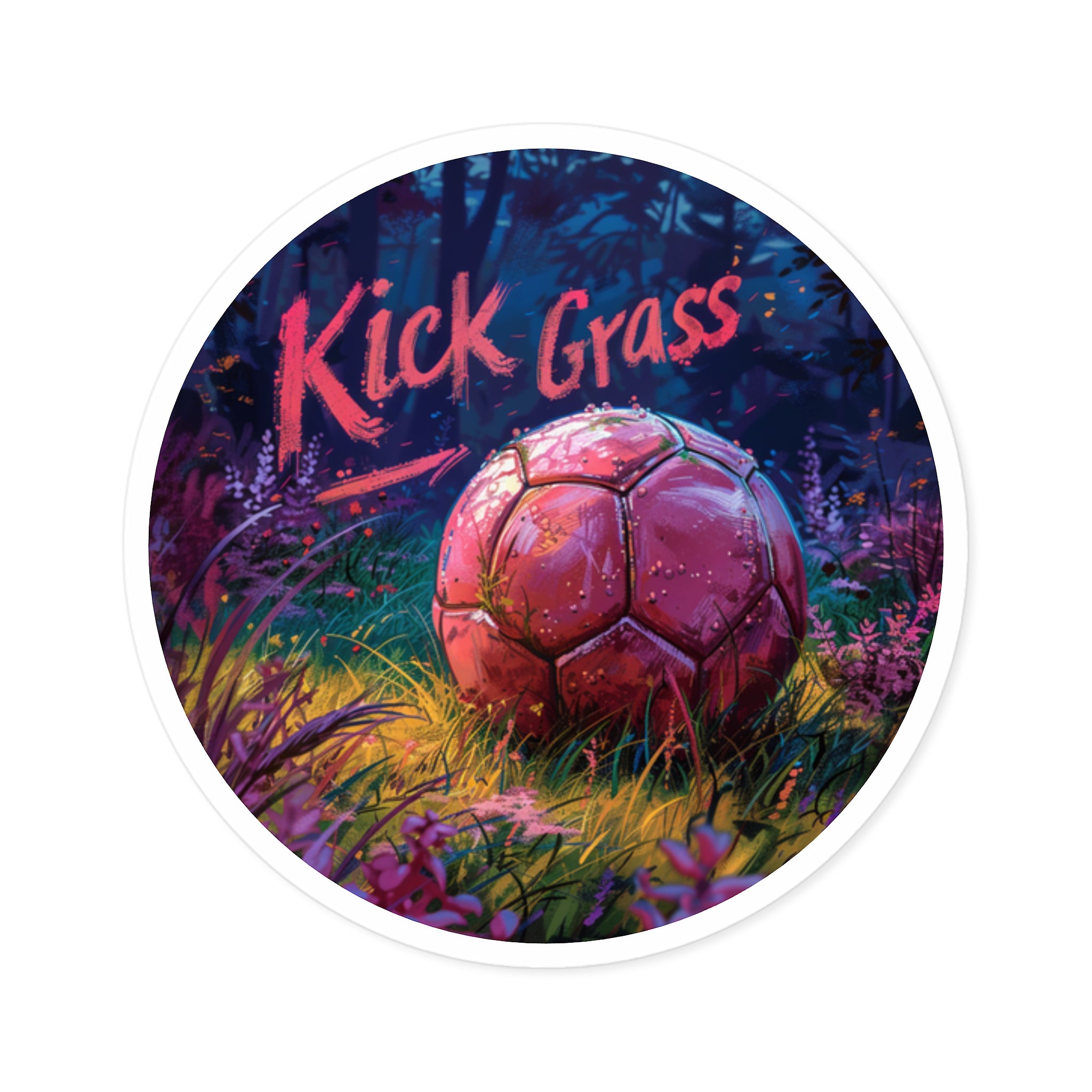 Kick Grass soccer sticker, sports theme, outdoor vibe, fun phrase art