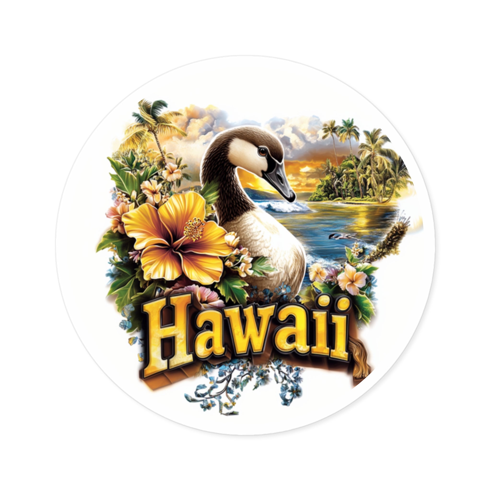 Hawaii Nene Goose Sticker, State Bird Art, Tropical Flower Design, Island Theme