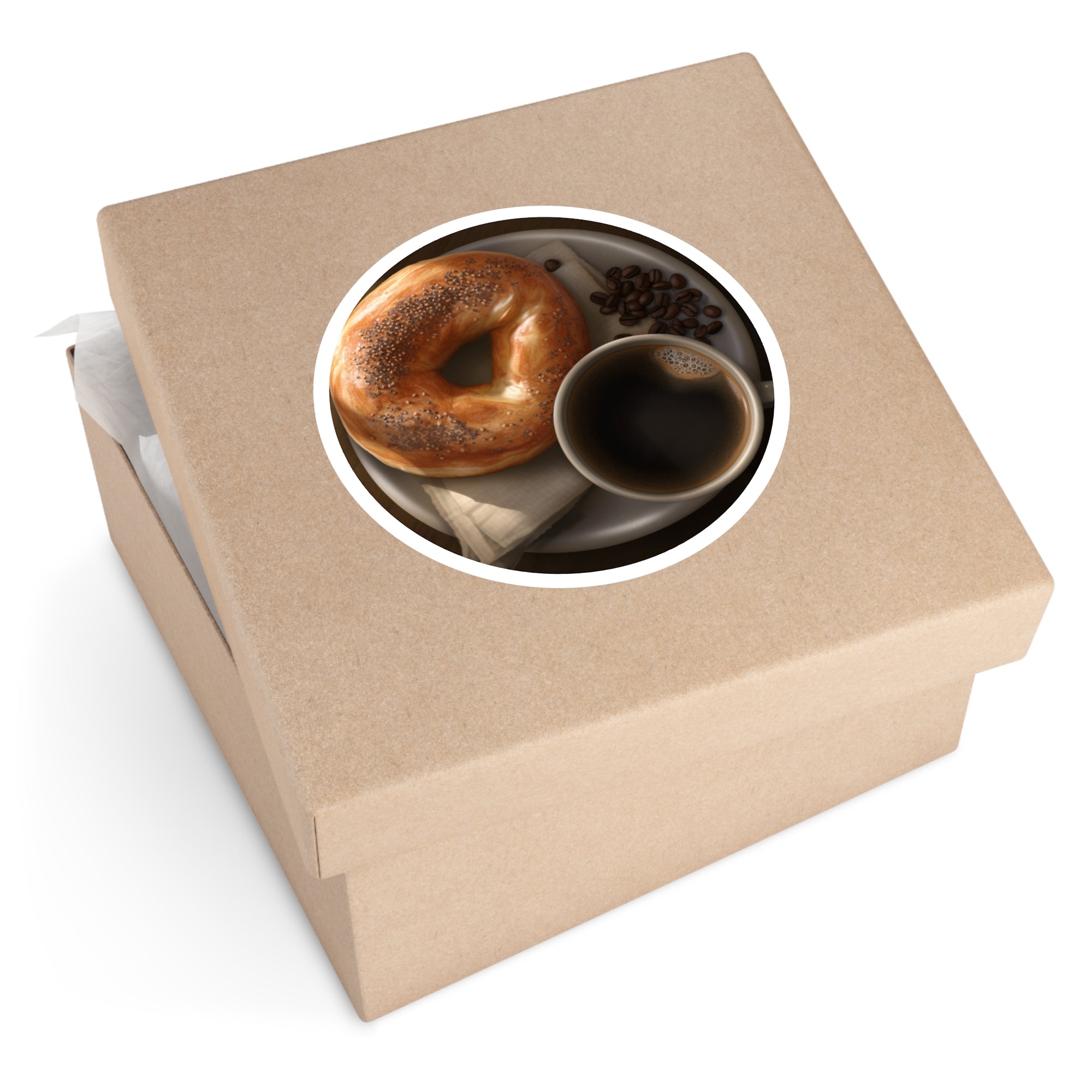 Bagel and Coffee, Morning Art Sticker, Breakfast Design, Cozy Gift