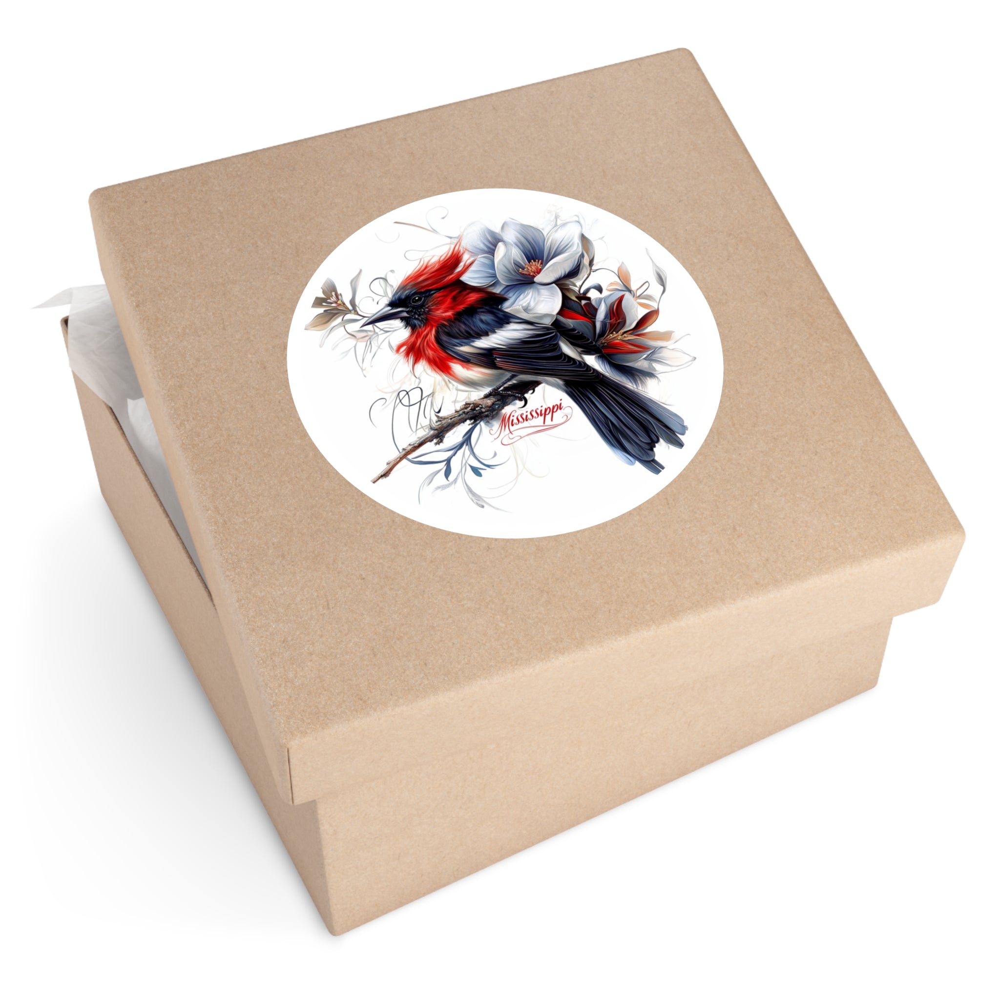 Mississippi Mockingbird Sticker, State Bird Art, Magnolia Design, Floral Theme