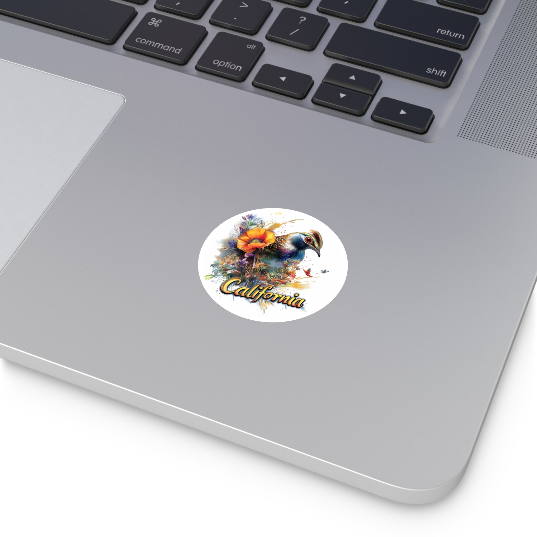 California Quail, Poppy Flower Sticker, State Bird Art, Vibrant Nature Design